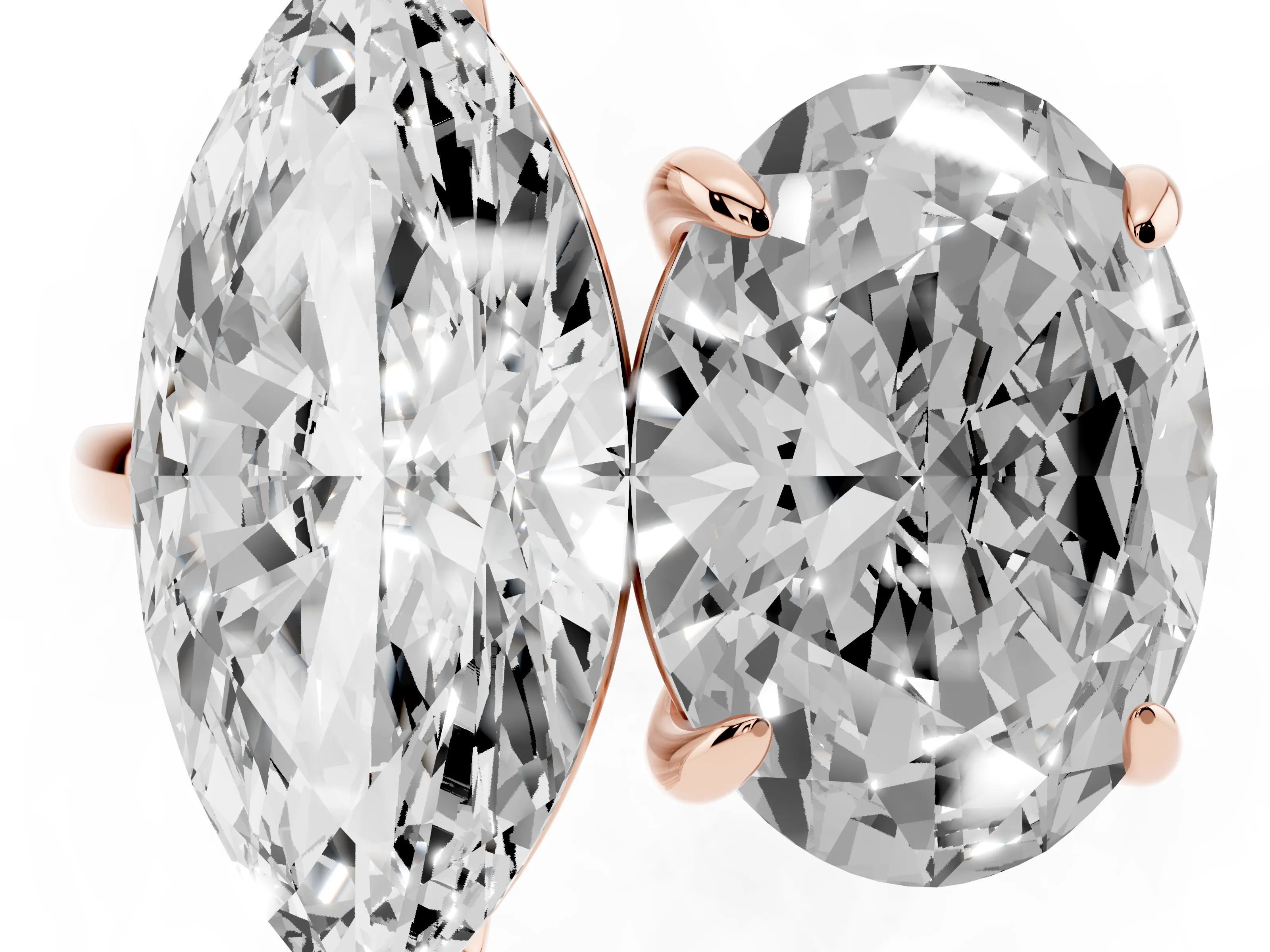 Oval and Marquise Toi Moi Ring Set in Rose gold with Prong Setting and Plain Band