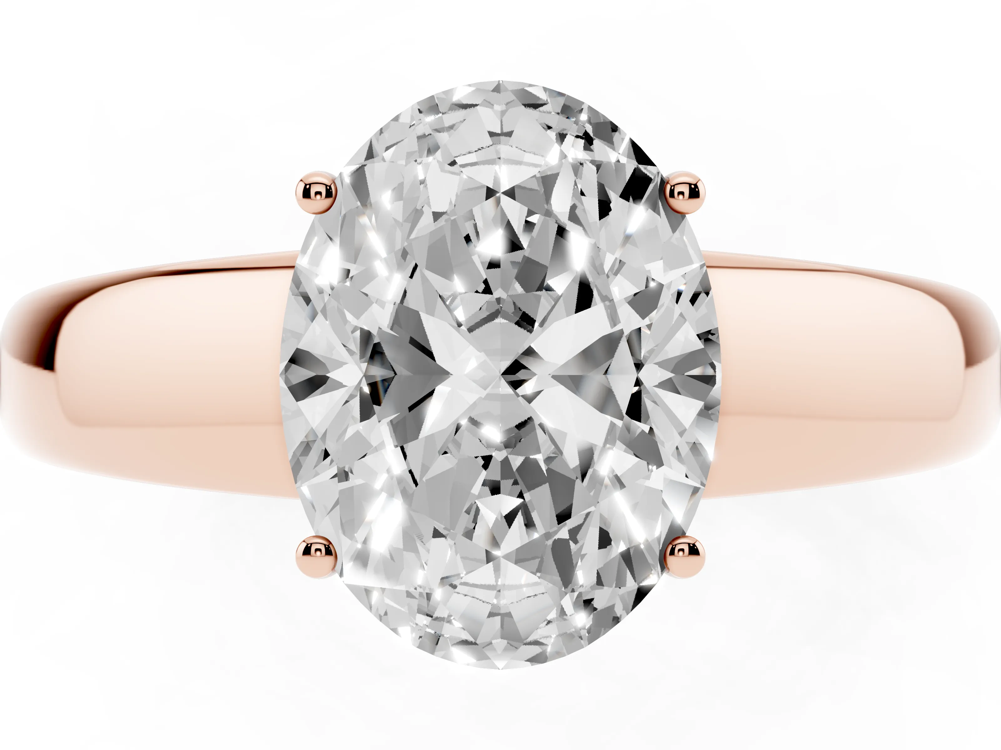 Oval Cut Diamond Solitaire Ring Set in Rose gold with Tapered Band and Prong Setting