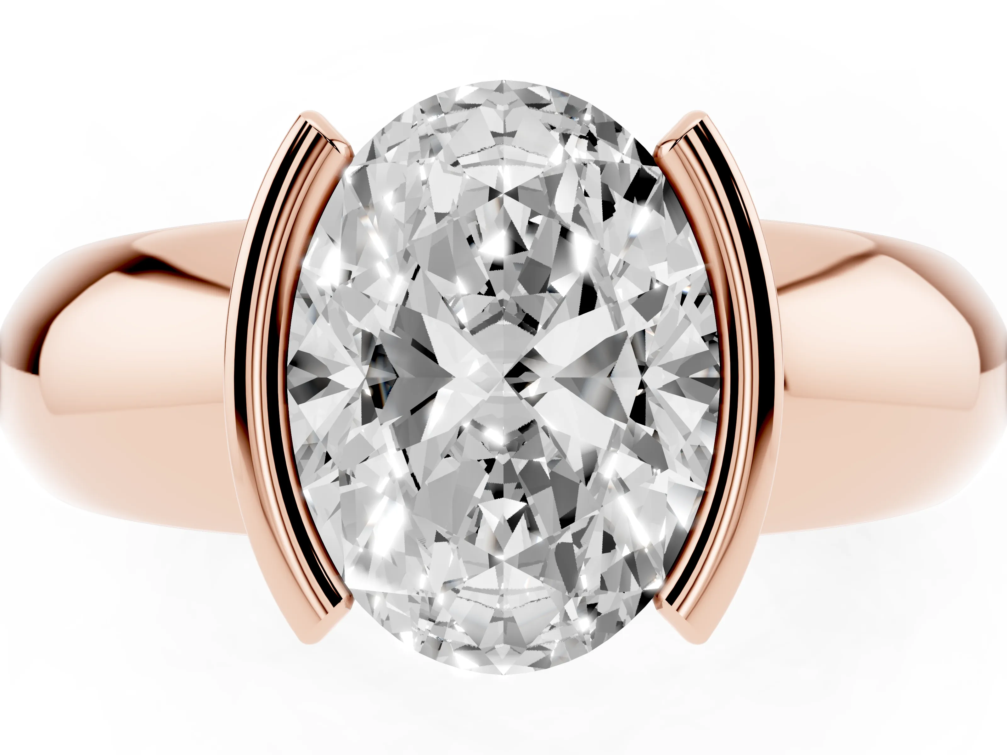 Oval Cut Diamond Solitaire Tension Set Ring Set in Rose gold with Wide Band