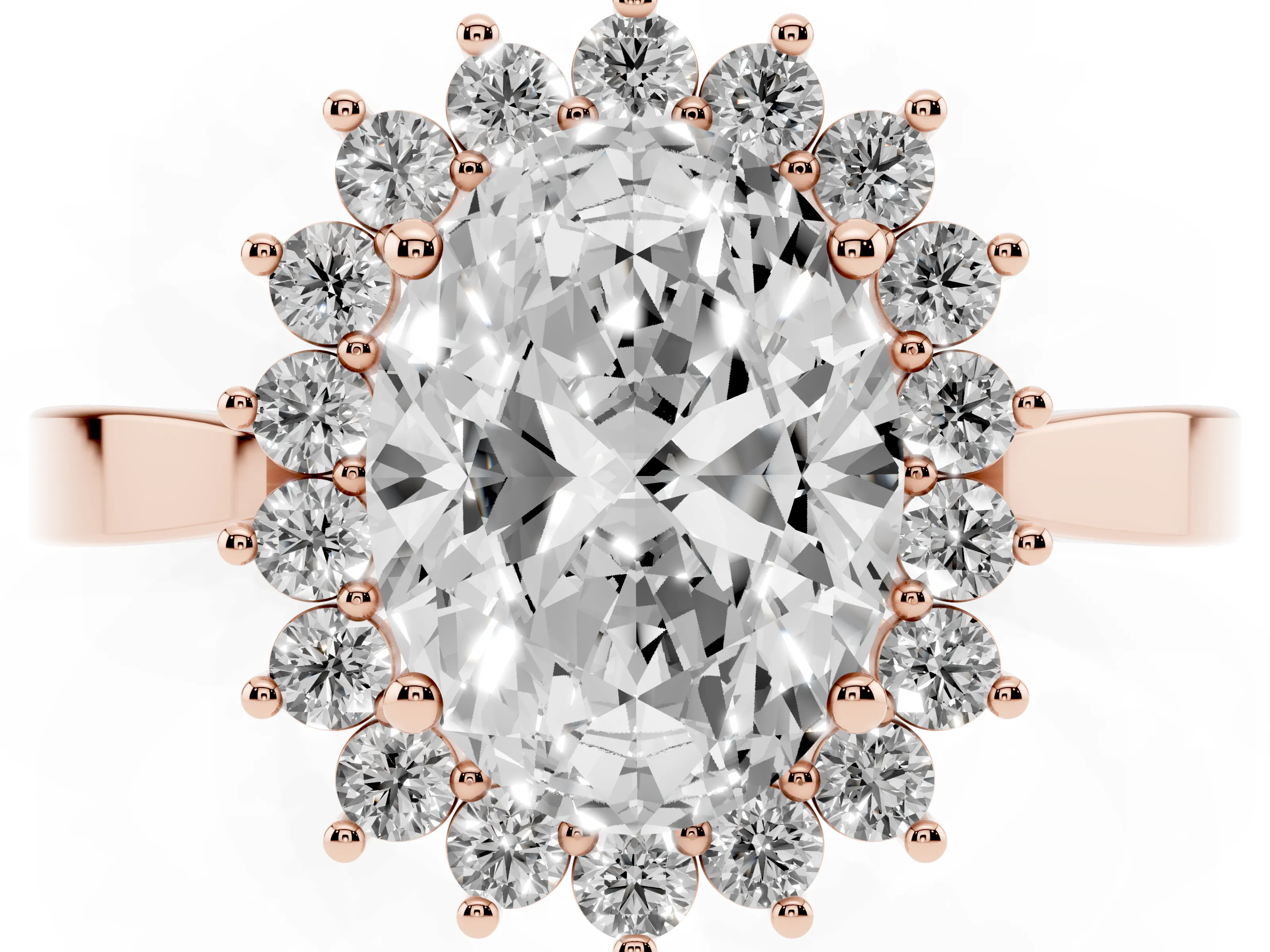 Oval Cut Diamond Halo Ring Set in Rose gold with Round Halo and Smooth Solitaire Band