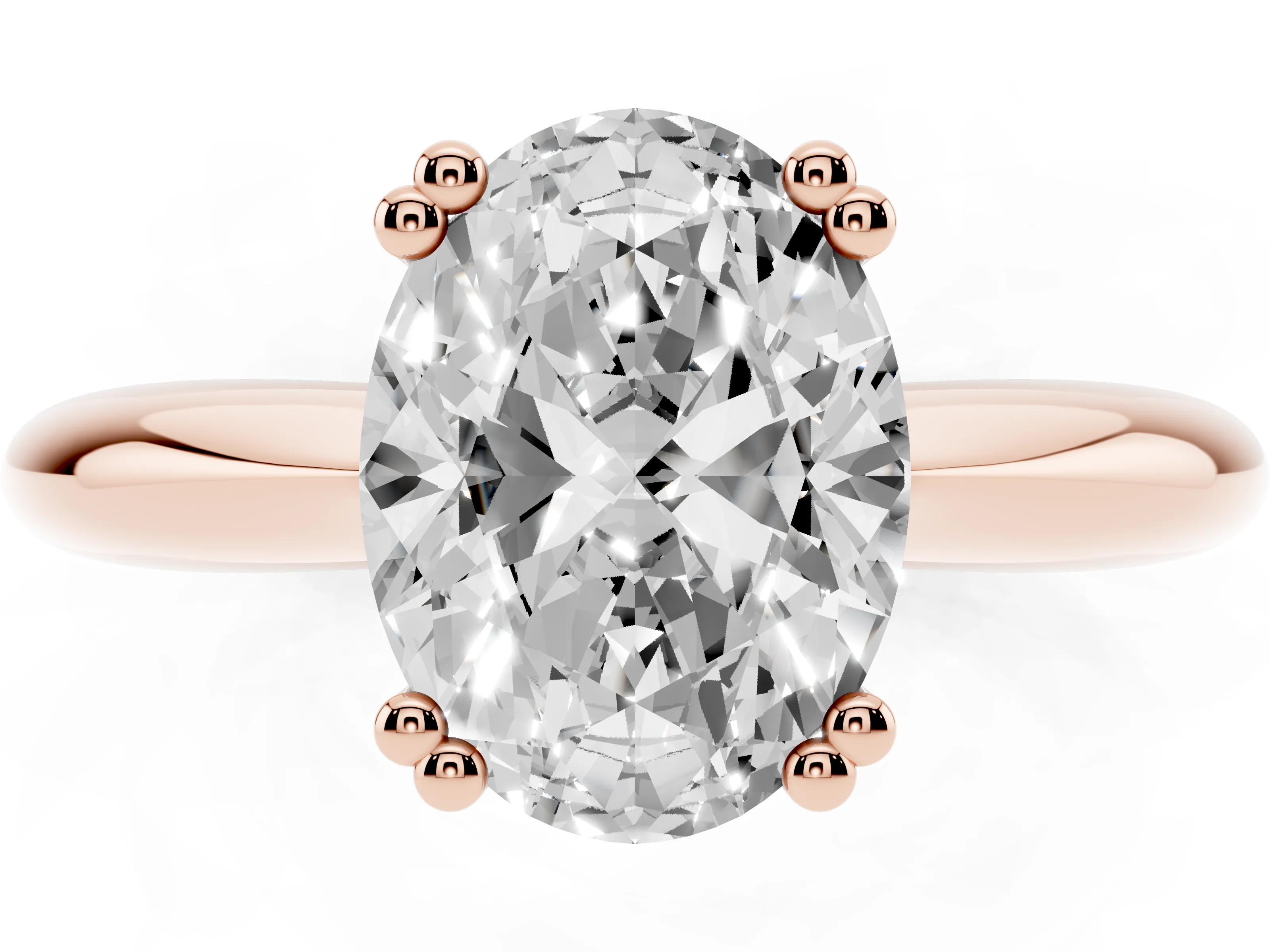 Oval Cut Diamond Solitaire Engagement Ring Set in Rose gold with Tapered Band and Prong Setting