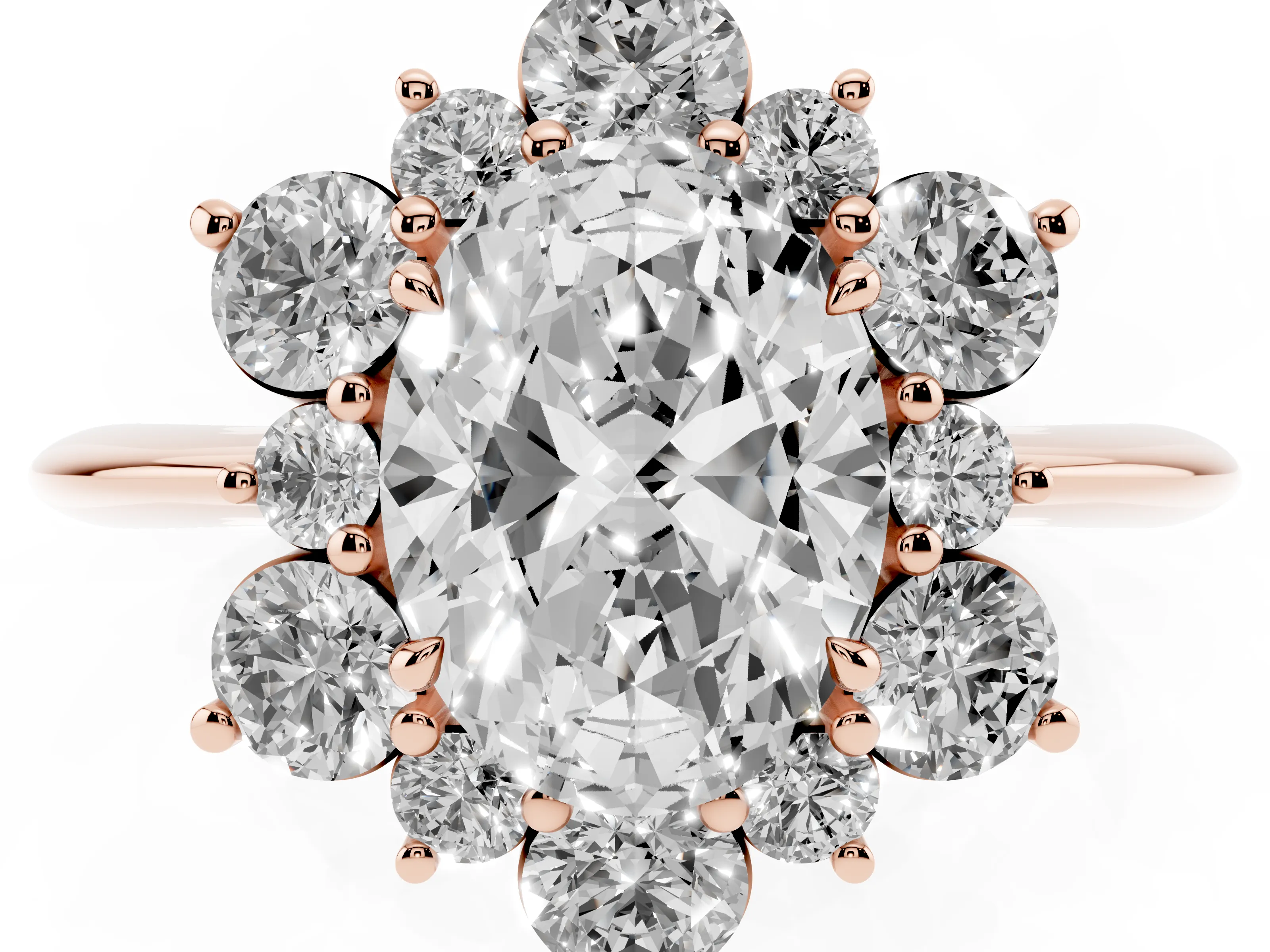 Oval Cut Diamond Cluster Halo Ring Set in Rose gold with Solitaire Band and Prong Setting