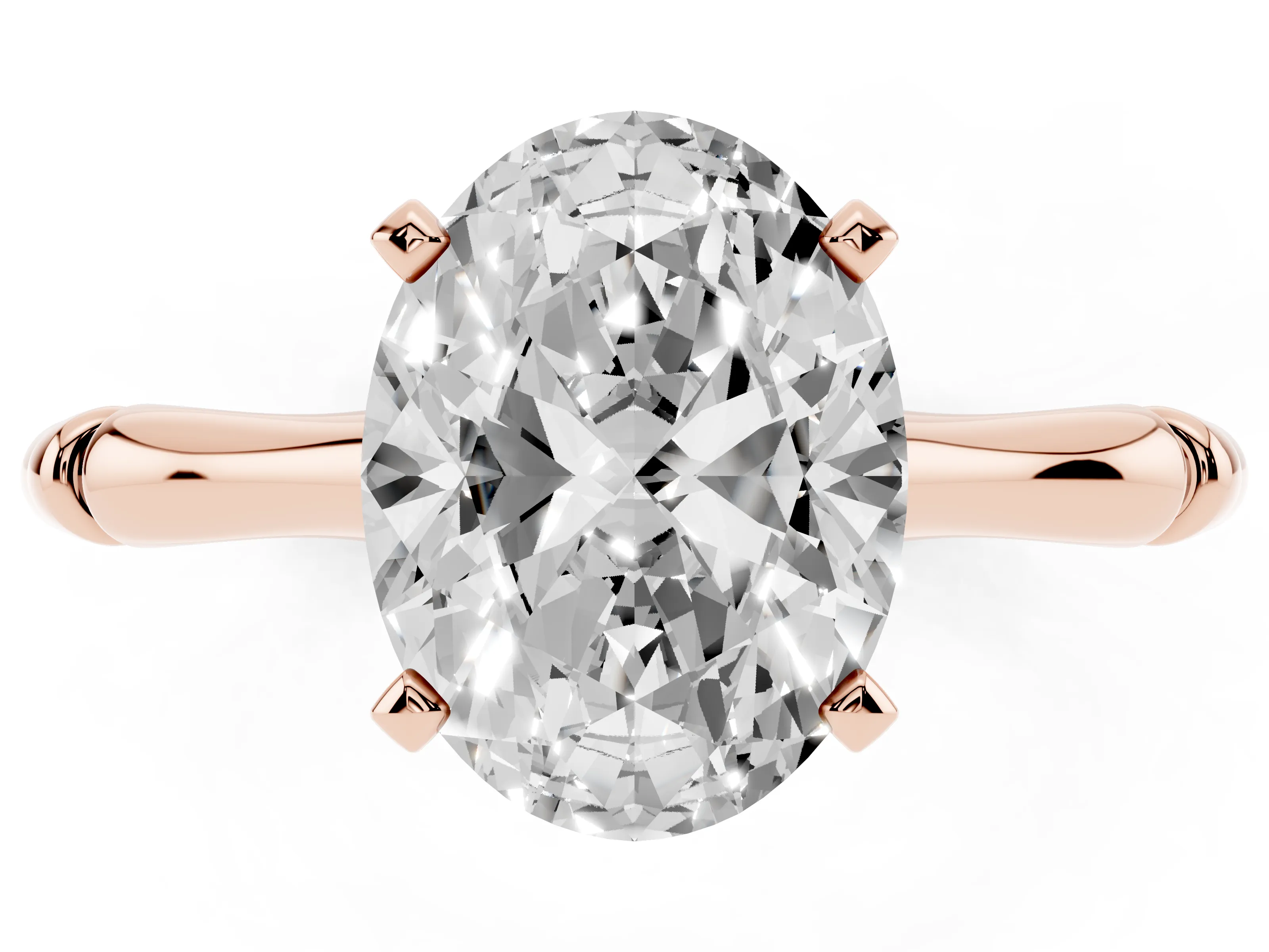 Oval Cut Diamond Solitaire Ring Set in Rose gold with Bamboo Band and Prong Setting