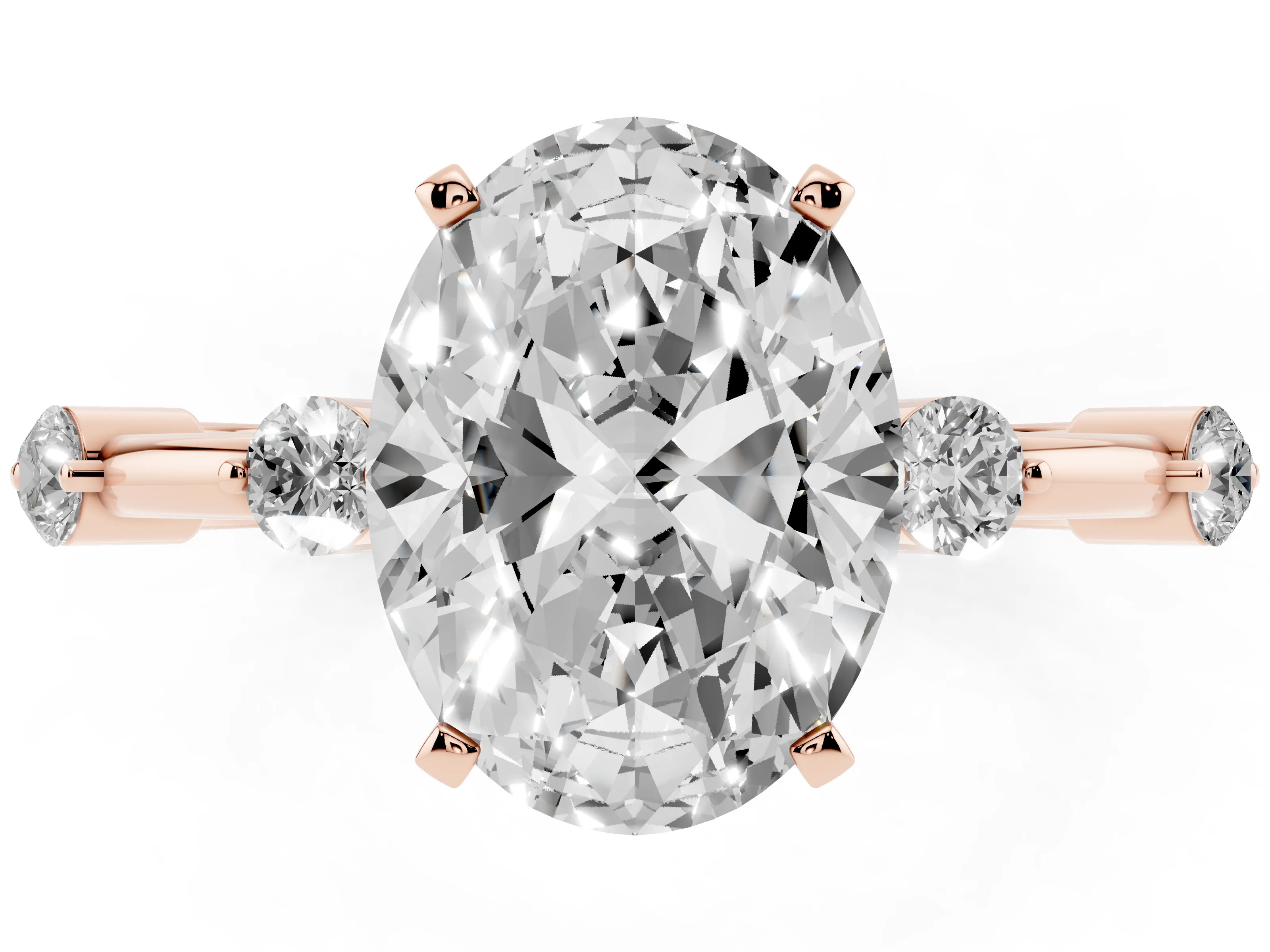 Oval Cut Diamond Solitaire Ring Set in Rose gold with Bezel Set Side Stones and Prong Setting