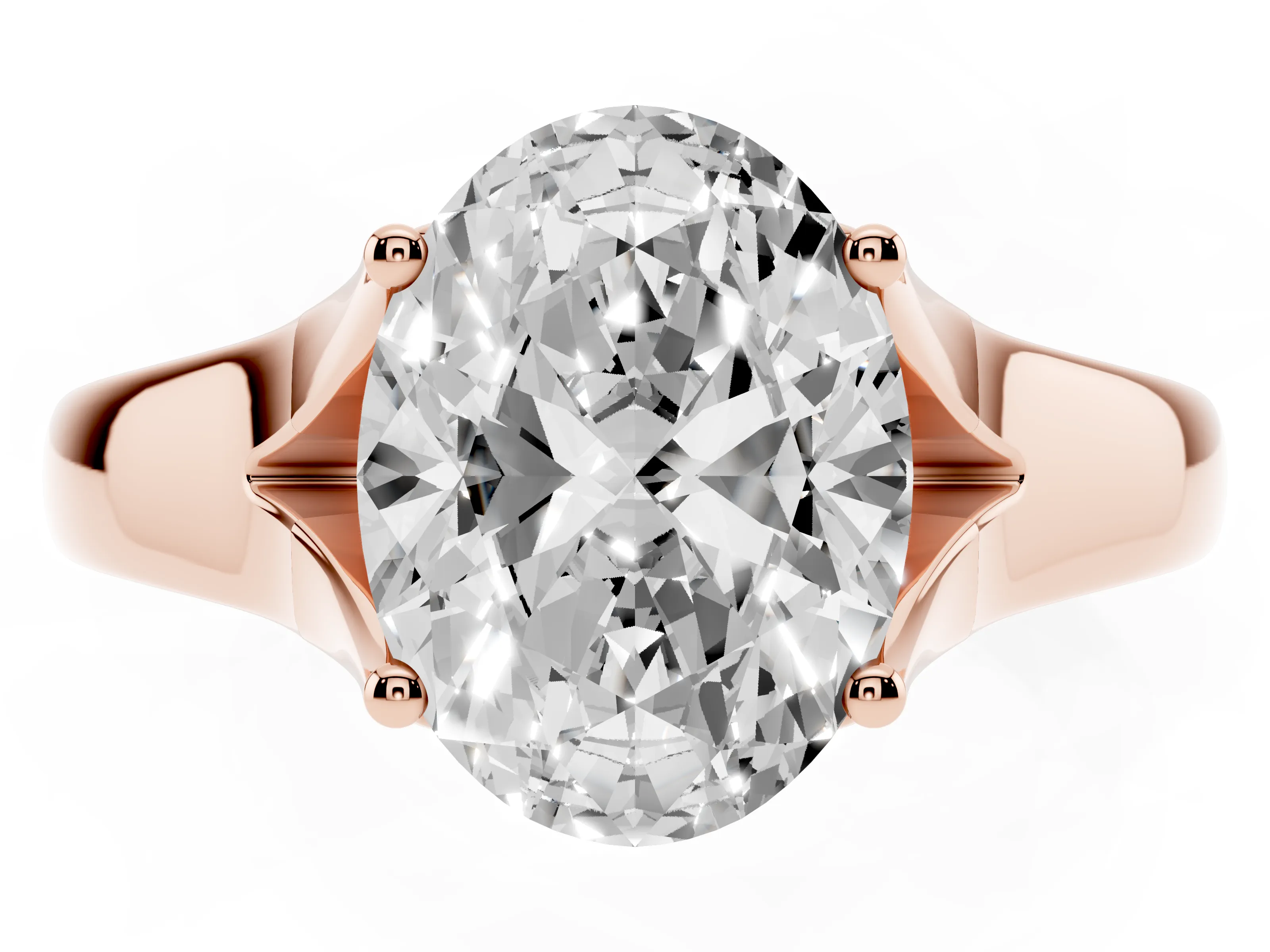 Oval Cut Diamond Solitaire Ring Set in Rose gold with Arched Cathedral Band and Prong Setting