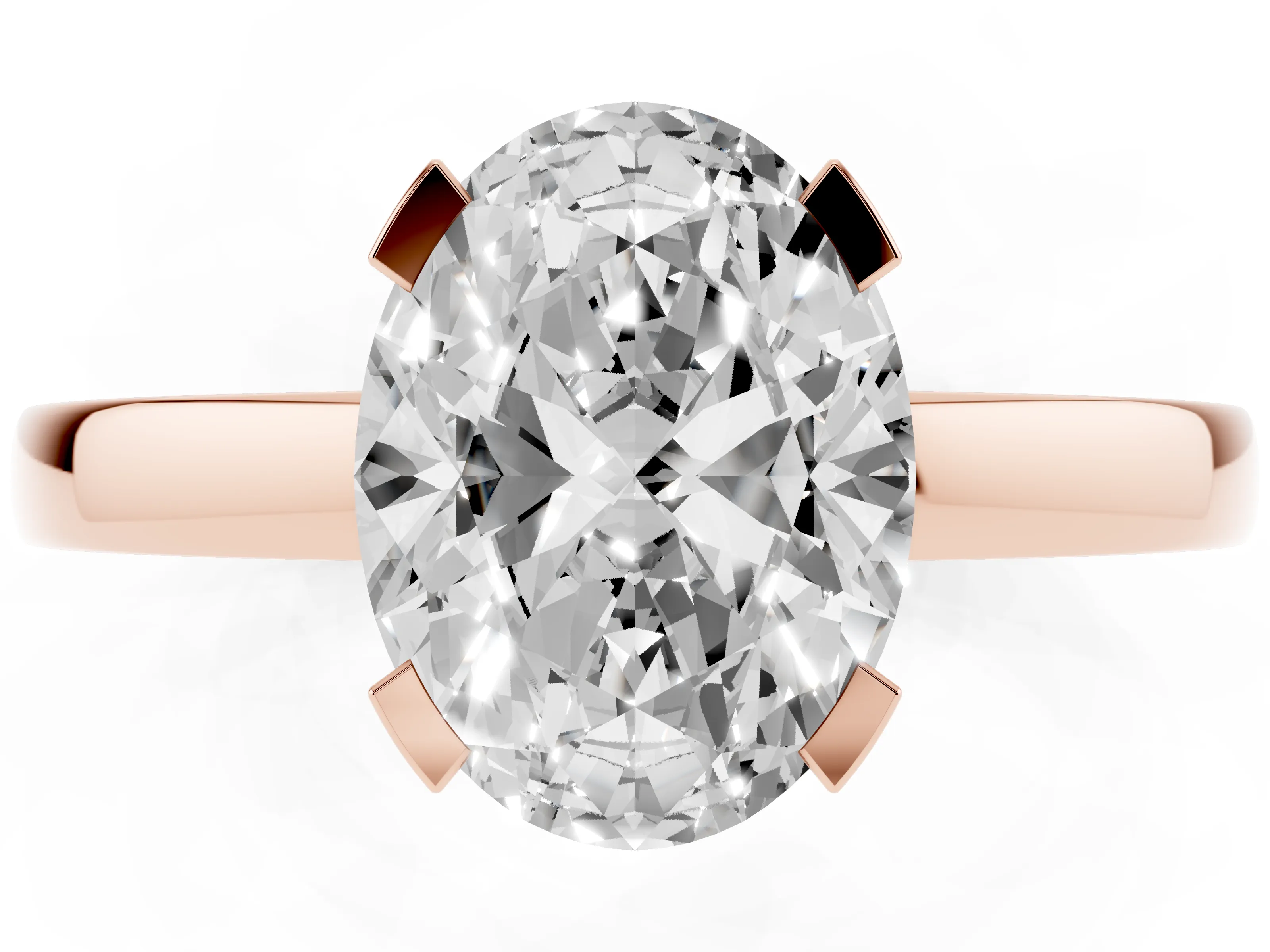 Oval Cut Diamond Solitaire Ring Set in Rose gold with Prong Head and Smooth Polished Band