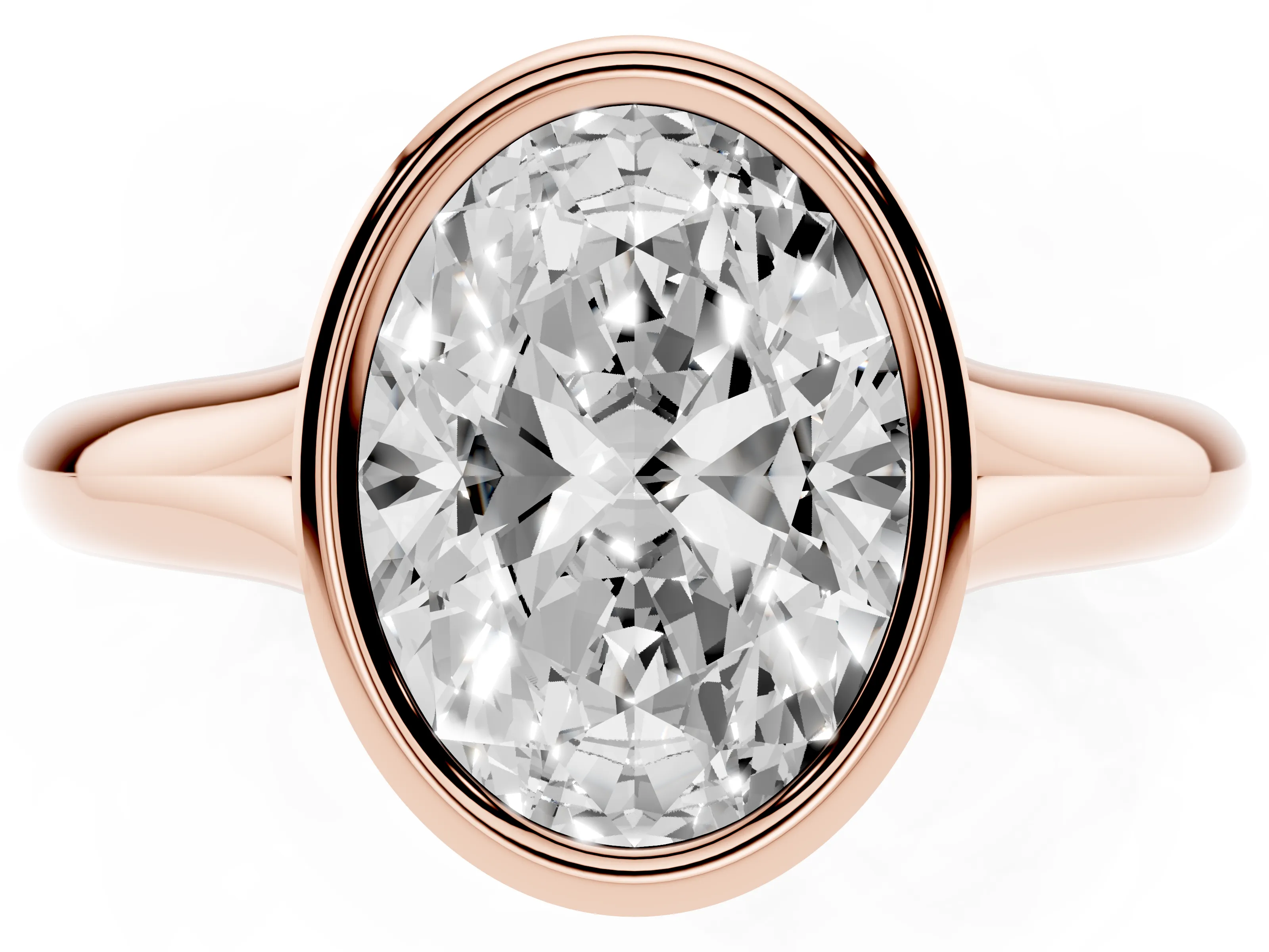 Bezel Set Oval Cut Diamond Solitaire Ring Set in Rose gold with Smooth Band