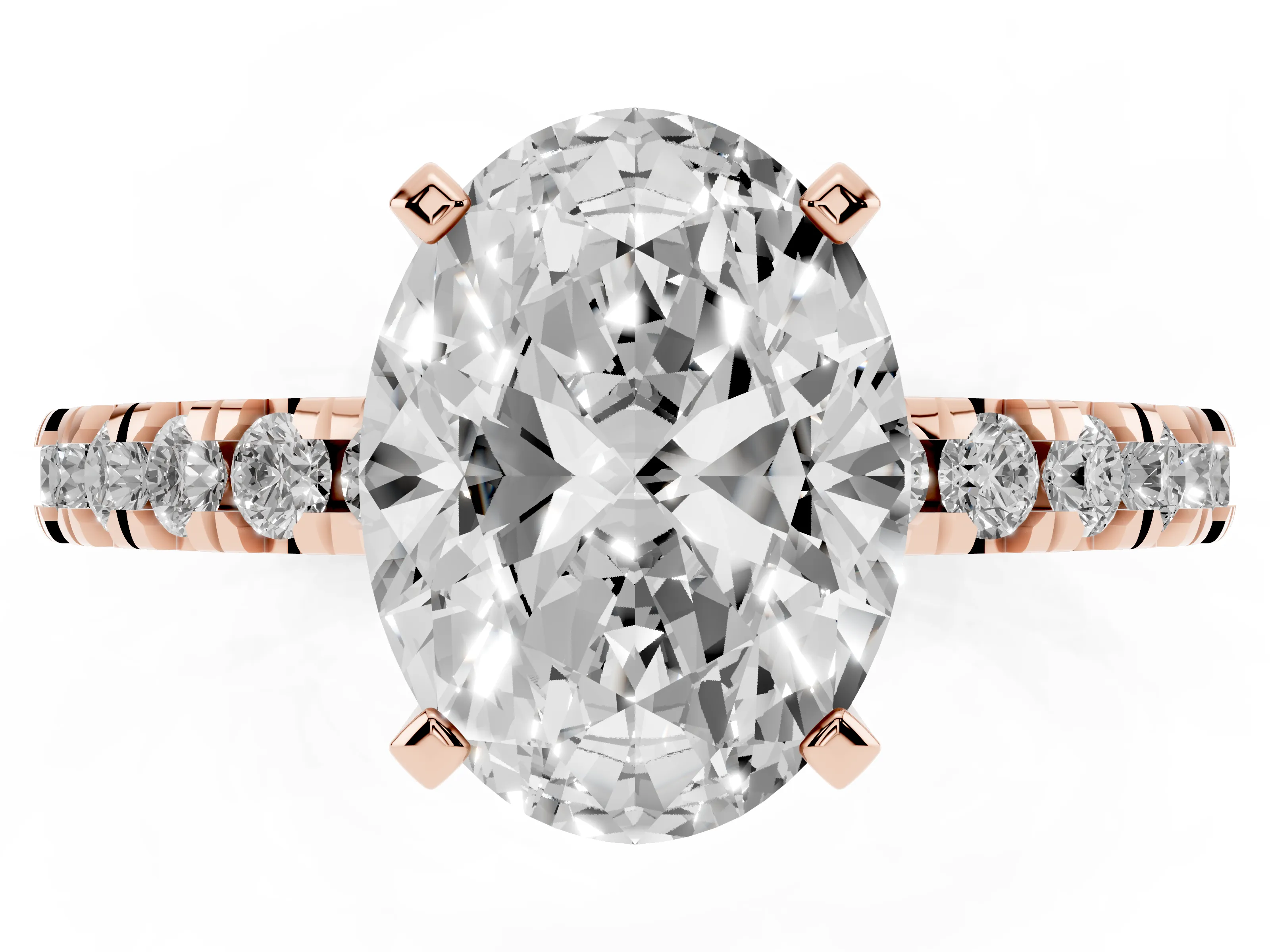 Oval Cut Diamond Pavé Band Solitaire Set in Rose gold with Prong Setting