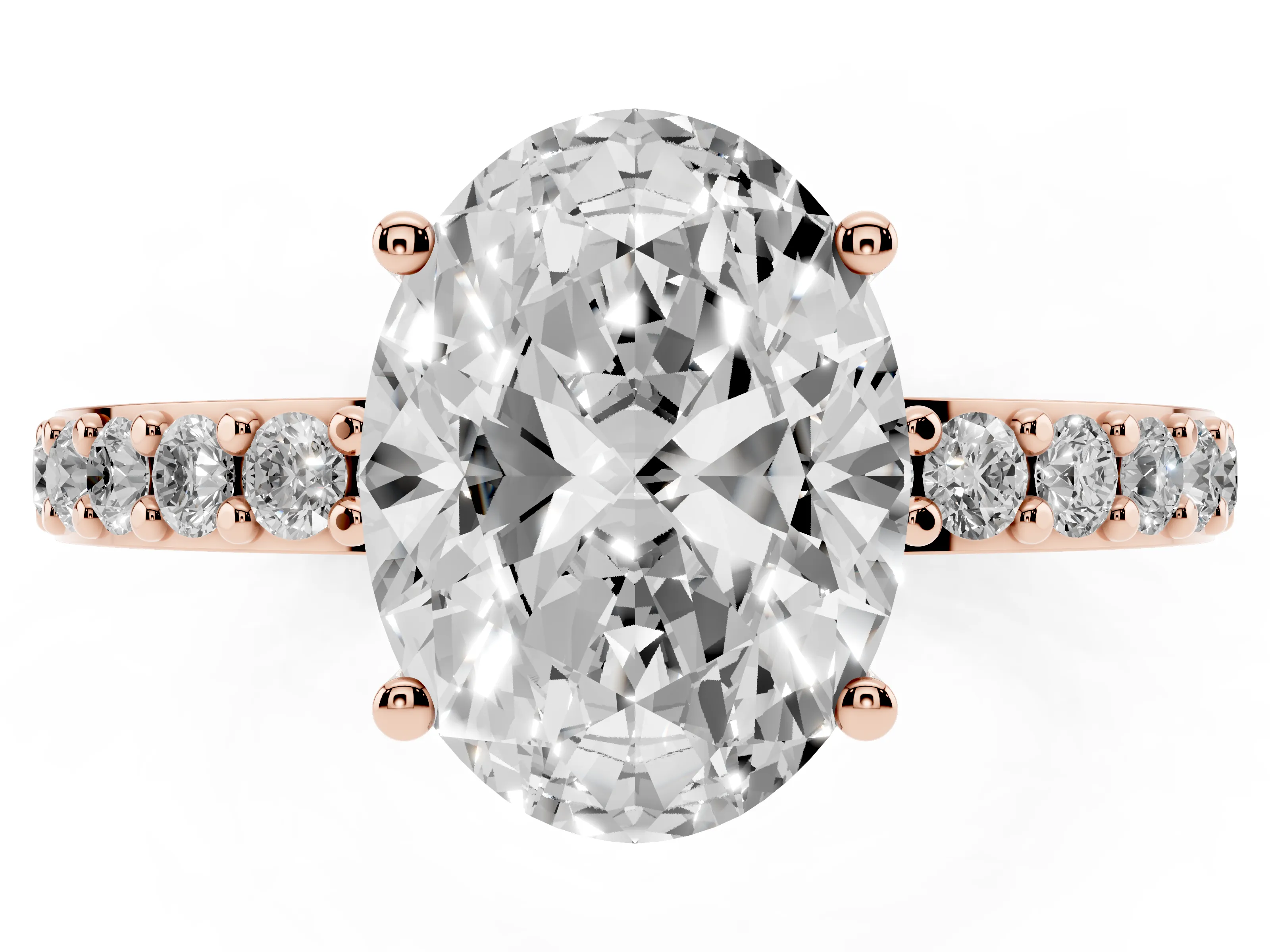 Oval Cut Diamond Solitaire Set in Rose gold with Round Pavé Band and Prong Setting