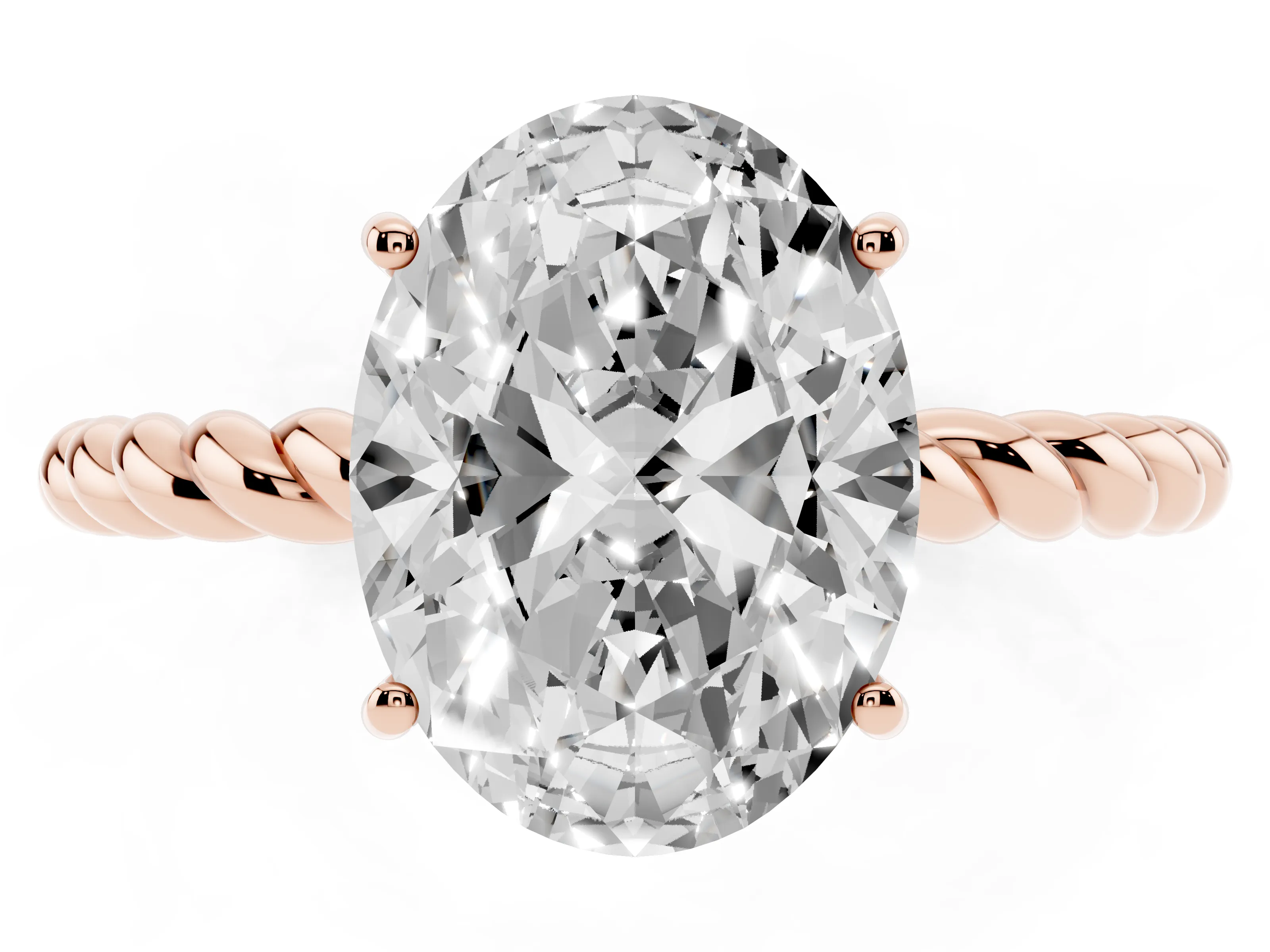 Oval Cut Diamond Solitaire Ring Set in Rose gold with Twist Band and Prong Setting