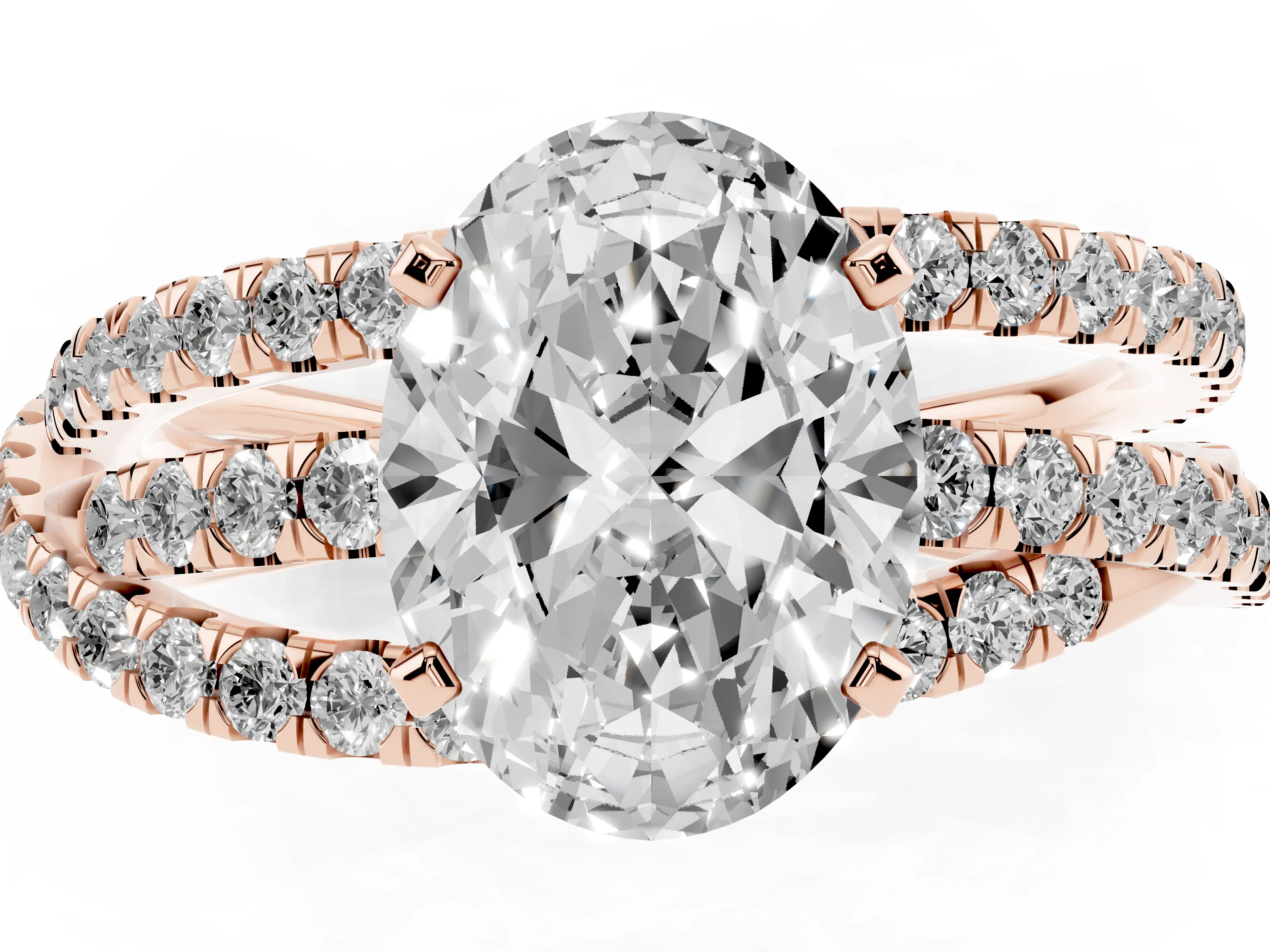 Oval Cut Diamond Solitaire Twist Band Ring Set in Rose gold with Pavé Setting and Prong Head