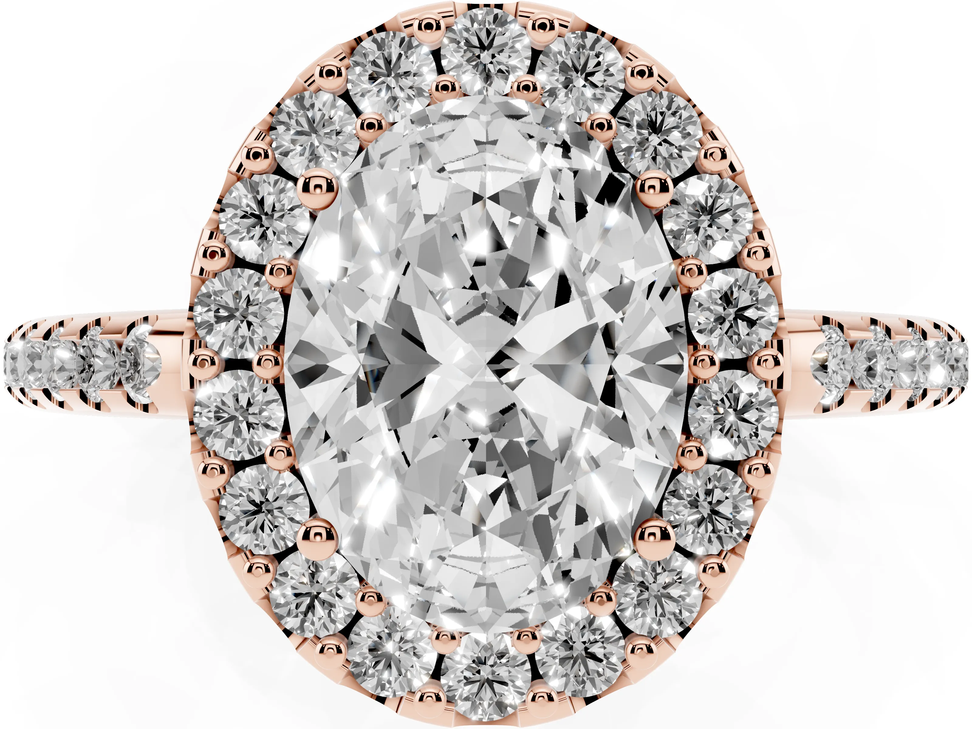 Oval Cut Diamond Pavé Halo Ring Set in Rose gold with Prong Setting