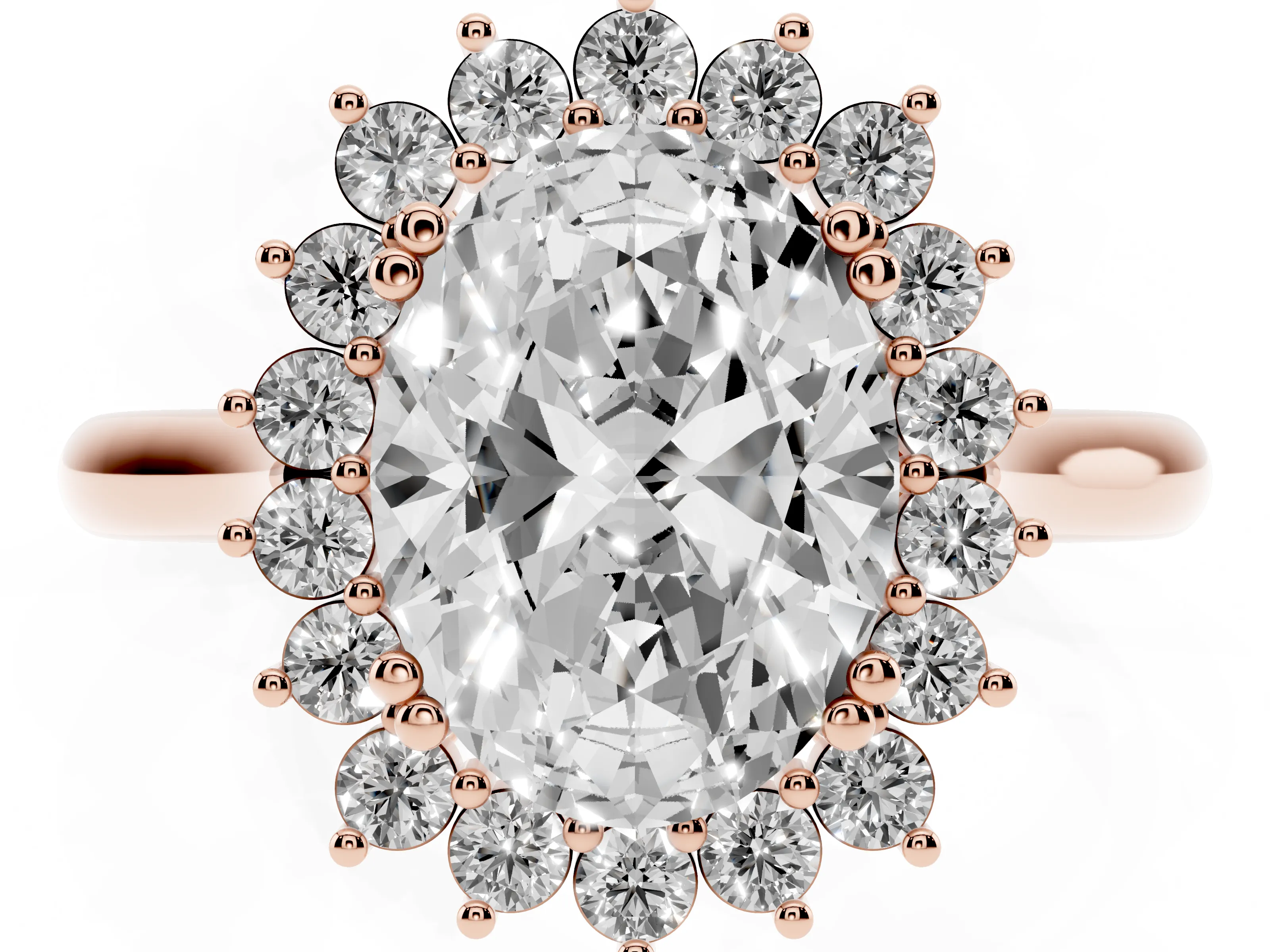 Oval Cut Diamond Halo Ring Set in Rose gold with Plain Solitaire Band and Prong Setting