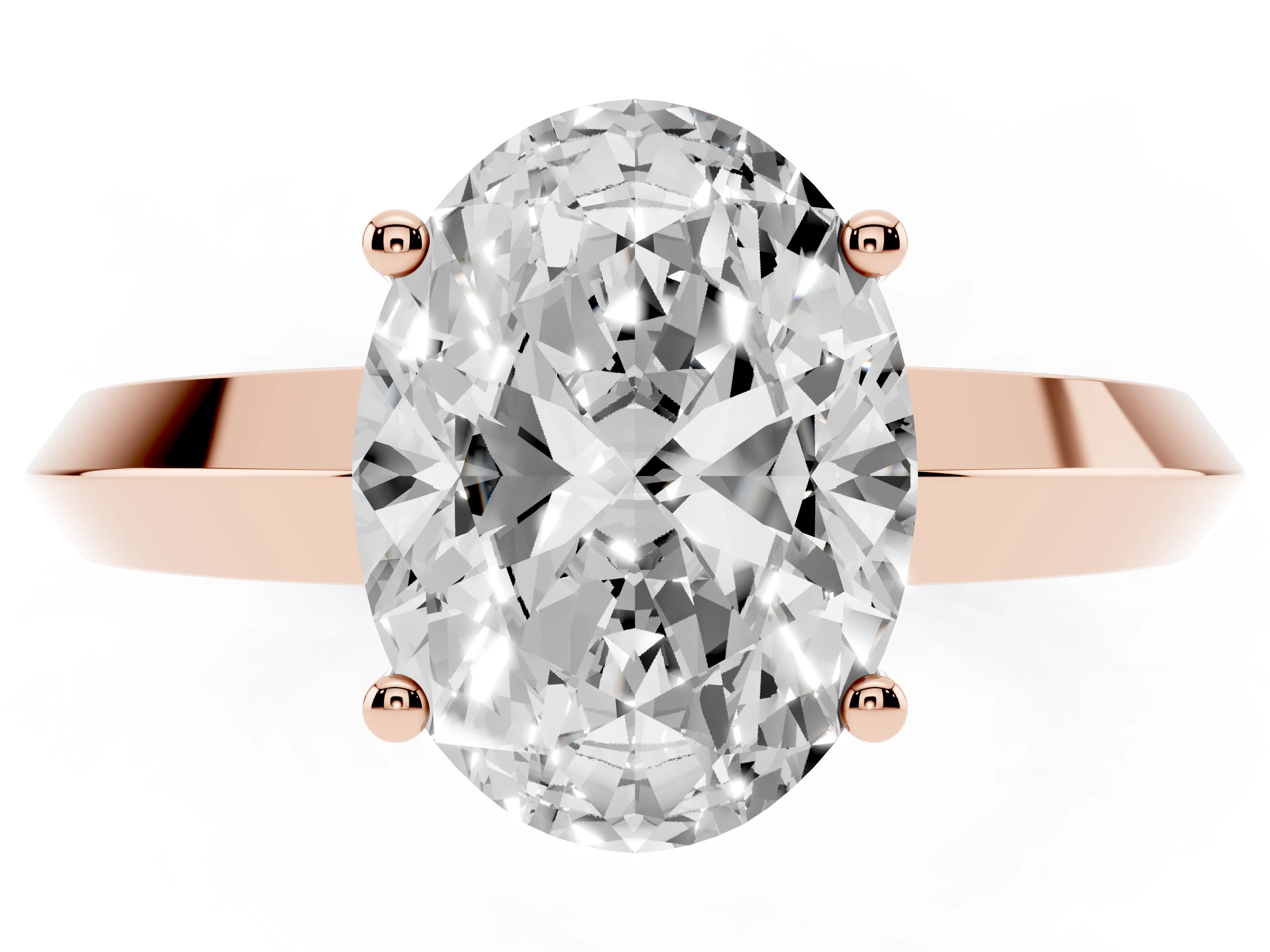 Oval Cut Diamond Solitaire Engagement Ring Set in Rose gold with Flat Band and Prong Setting