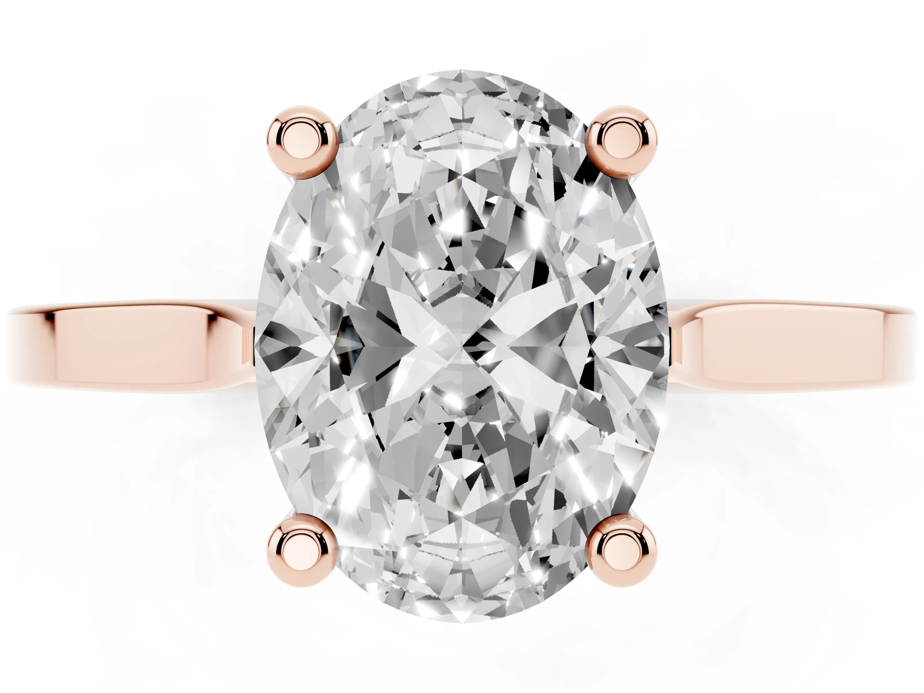 Oval Cut Diamond Solitaire Ring Set in Rose gold with Prong Setting and Tapered Band