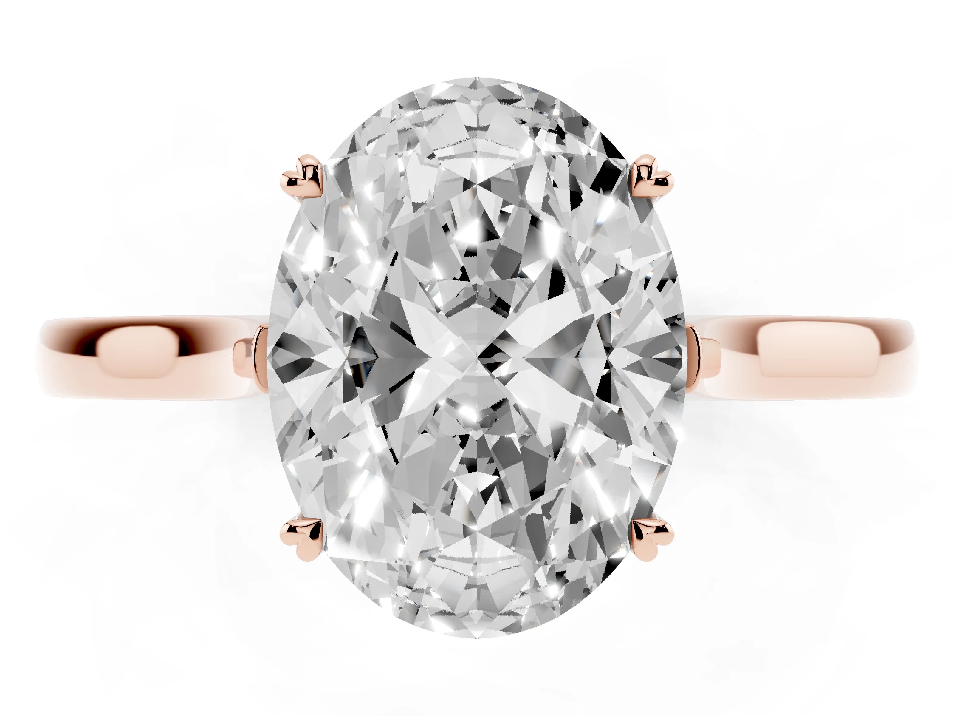 Oval Cut Diamond Solitaire Heart Prong Engagement Ring Set in Rose gold with Tapered Band