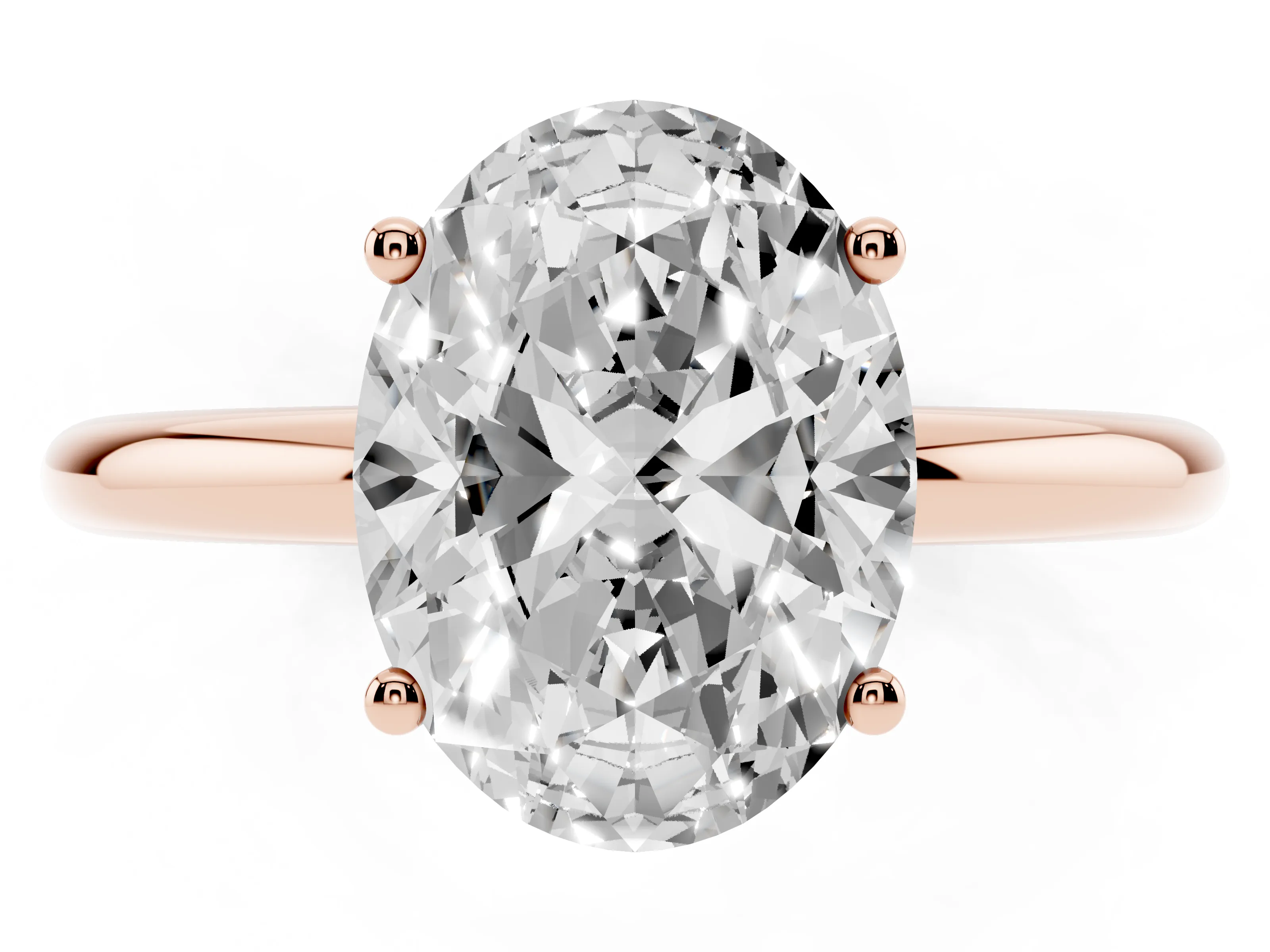 Oval Cut Diamond Solitaire Engagement Ring Set in Rose gold with Prong Setting and Polished Band