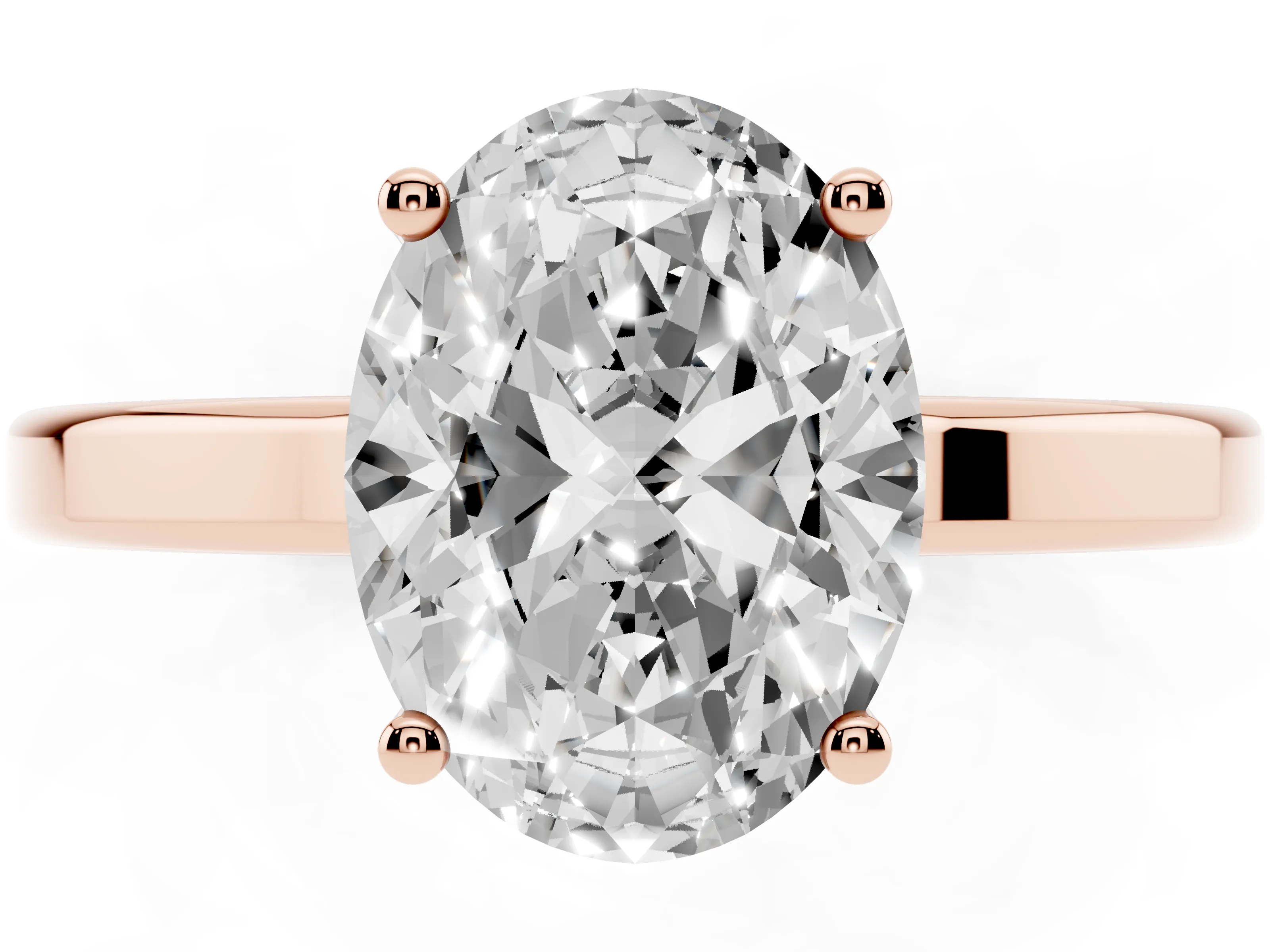 Oval Cut Diamond Solitaire Engagement Ring Set in Rose gold with Prong Setting on a Plain Band