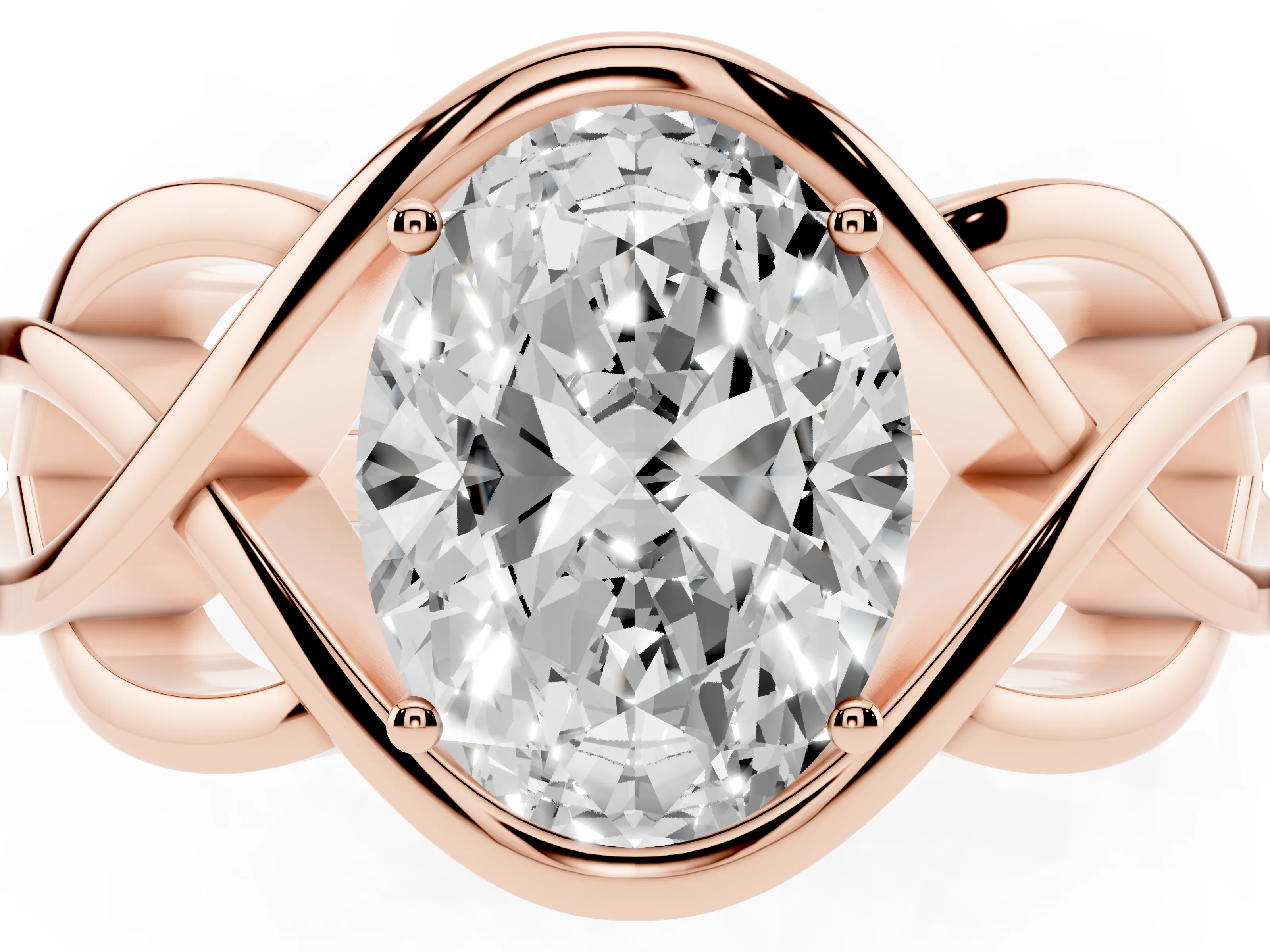 Oval Cut Diamond Solitaire Ring Set in Rose gold with Intertwined Band