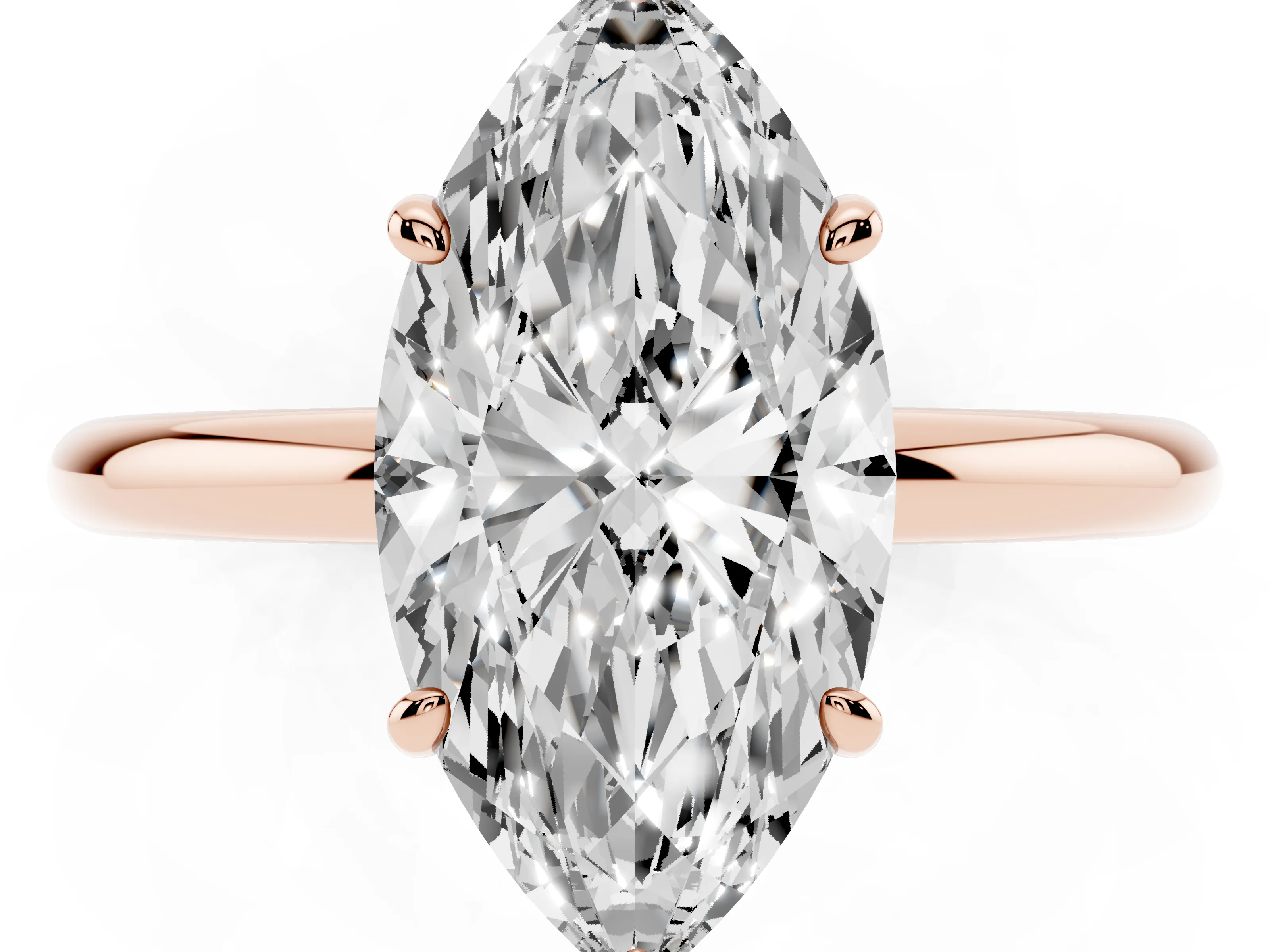 Oval Cut Diamond Solitaire Ring Set in Rose gold with Prong Setting on a Polished Plain Band