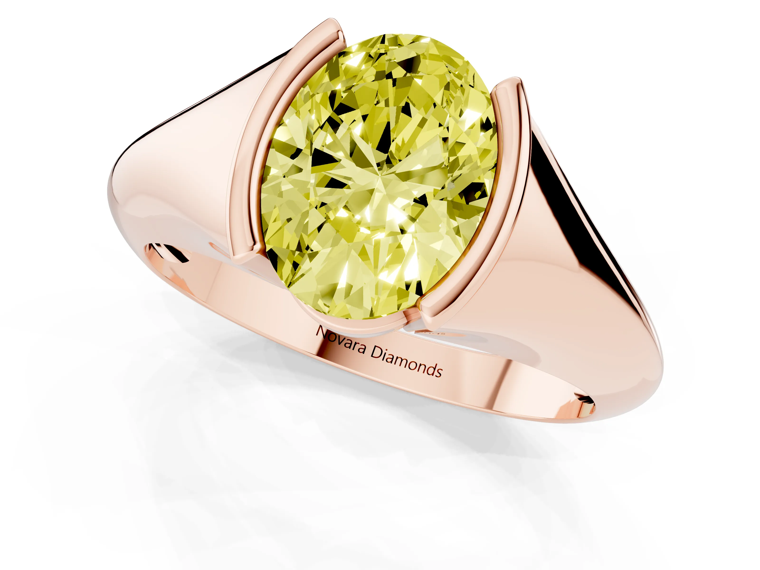 Fancy Yellow Oval Cut Diamond Solitaire Tension Set Ring Set in Rose gold