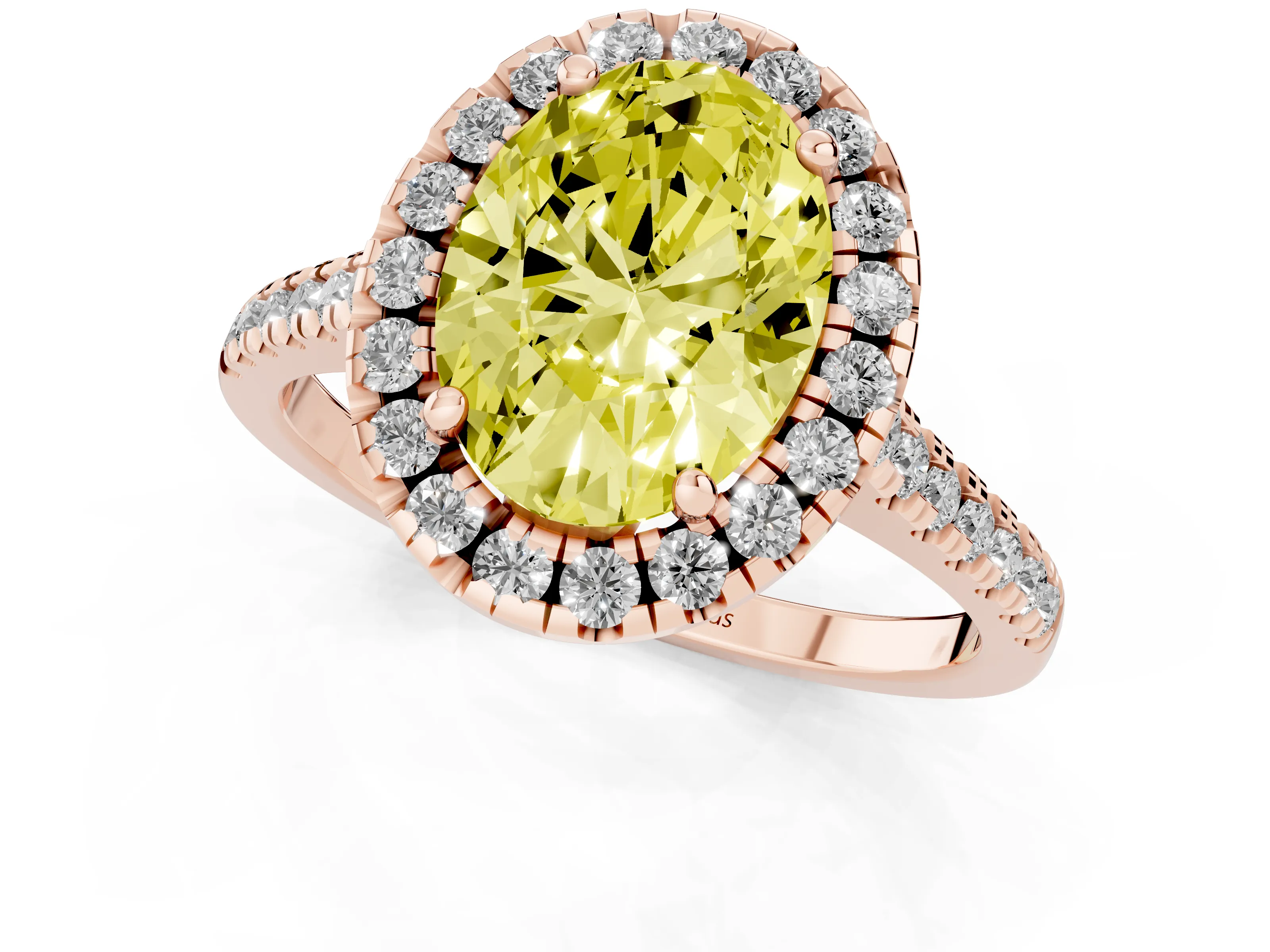 Fancy Yellow Oval Cut Diamond Cushion Halo Ring Set in Rose gold with Pavé Band