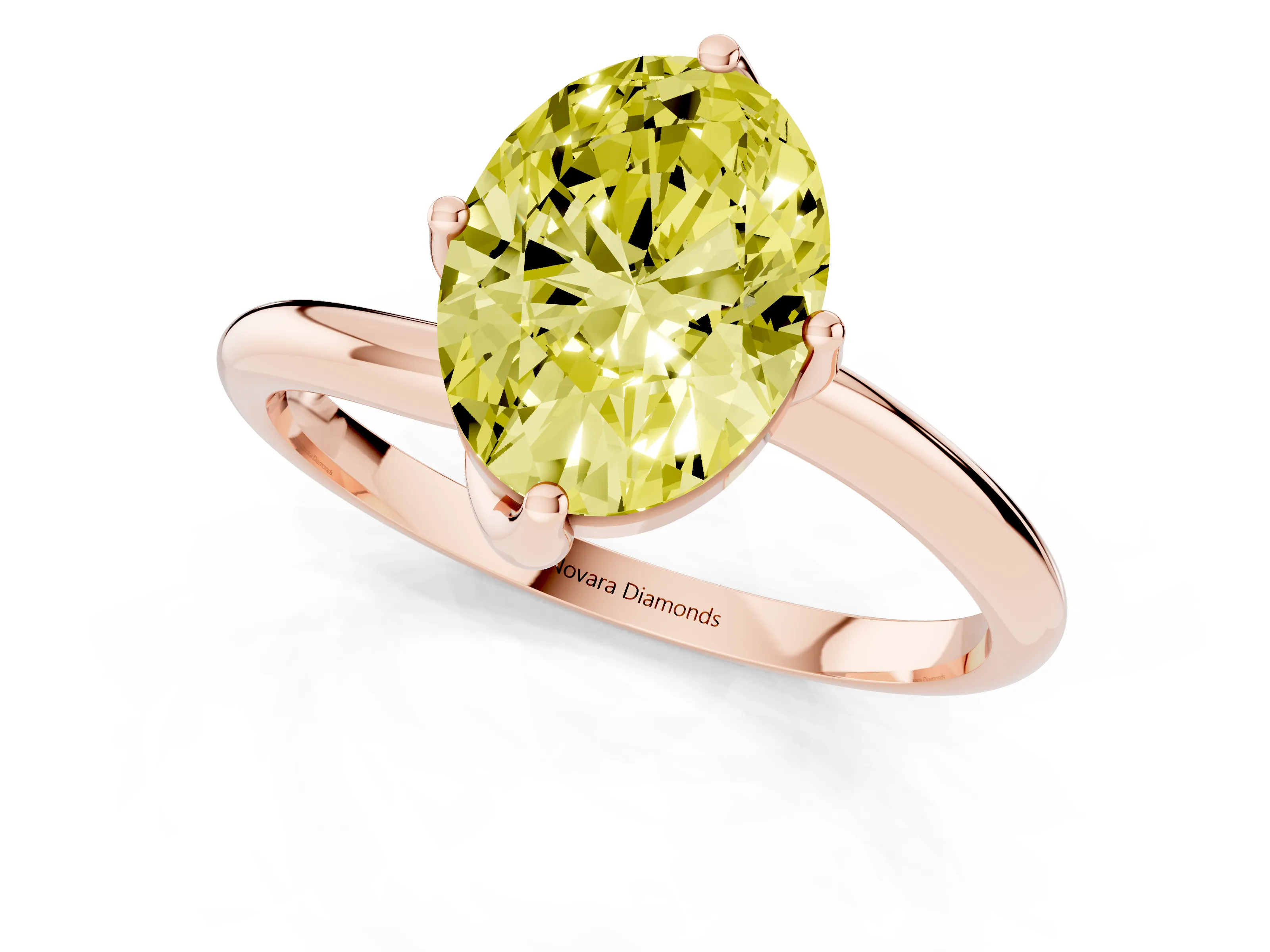 Fancy Yellow Oval Cut Diamond Solitaire Engagement Ring Set in Rose gold with Classic Plain Band