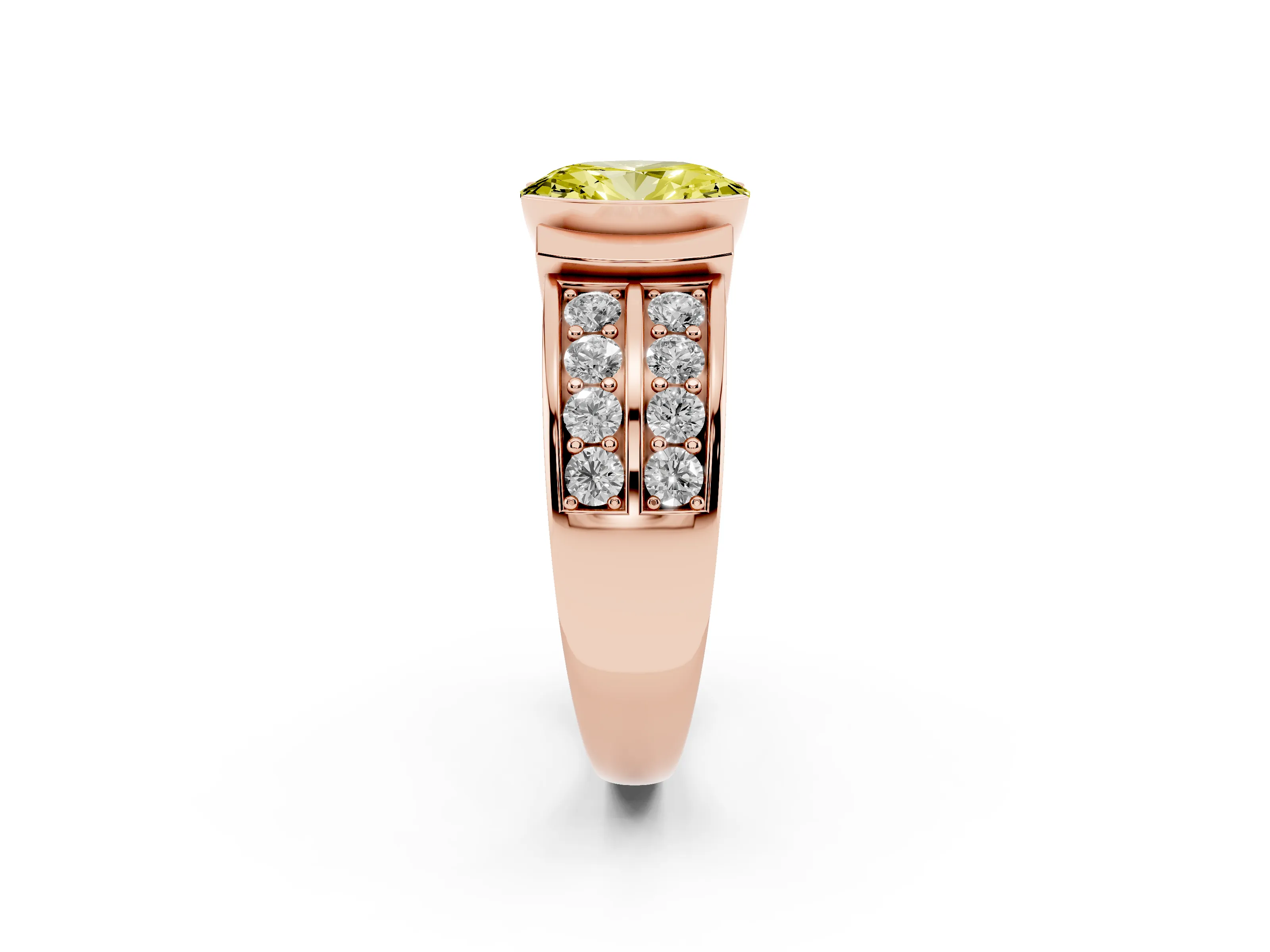 Fancy Yellow Oval Cut Diamond Wide Channel Set Band Ring Set in Rose gold with Bezel Setting