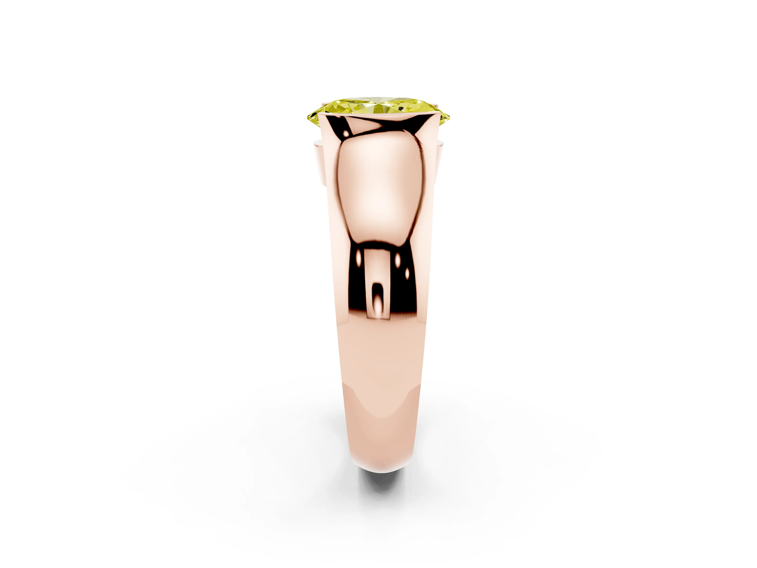 Fancy Yellow Oval Cut Diamond Bezel Solitaire Ring Set in Rose gold with Wide Band