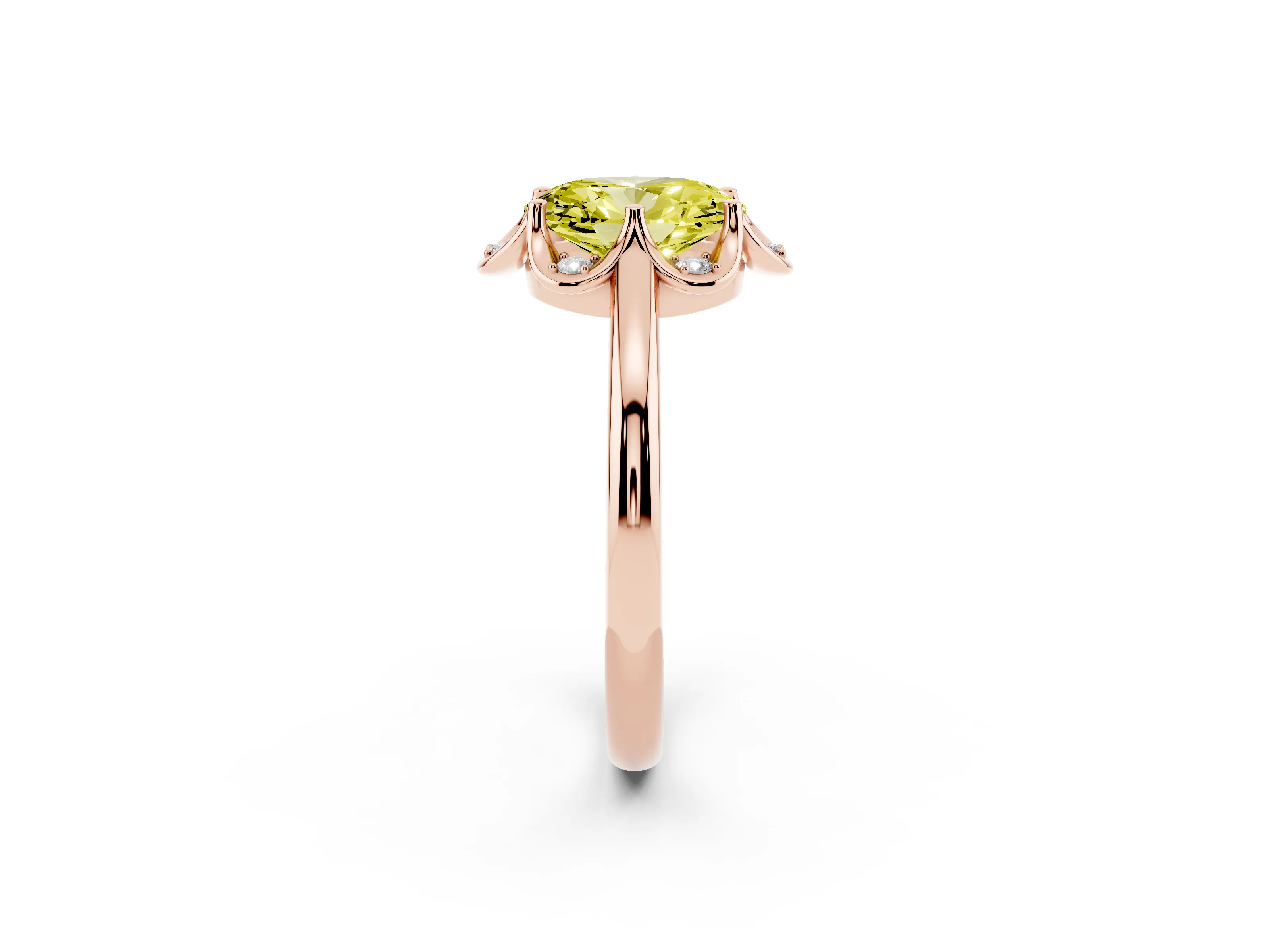 Fancy Yellow Oval Cut Diamond Round Cluster Halo Ring Set in Rose gold with Solitaire Band and Prong Setting