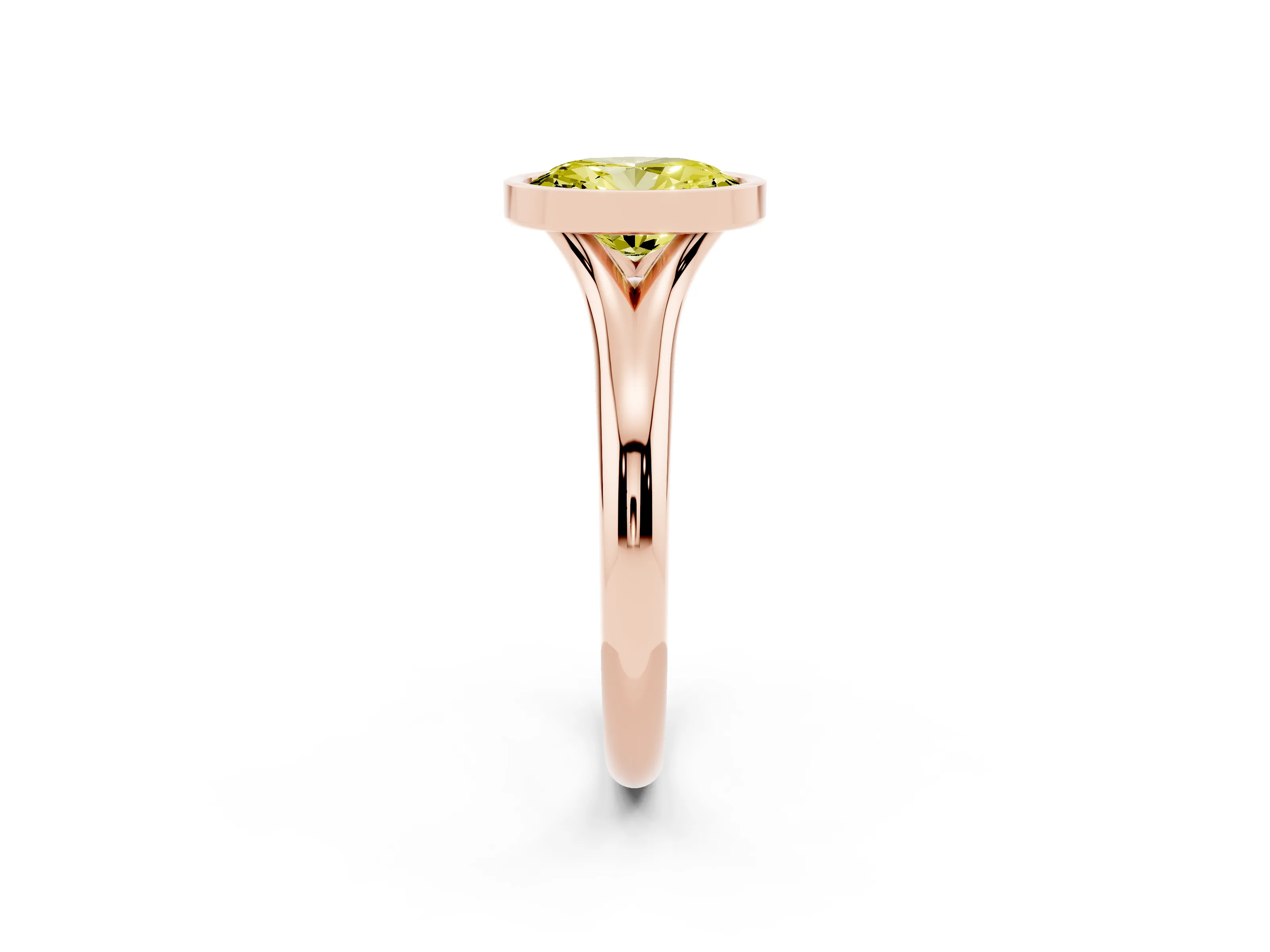 Fancy Yellow Bezel Set Oval Cut Diamond Solitaire Ring Set in Rose gold with Smooth Band