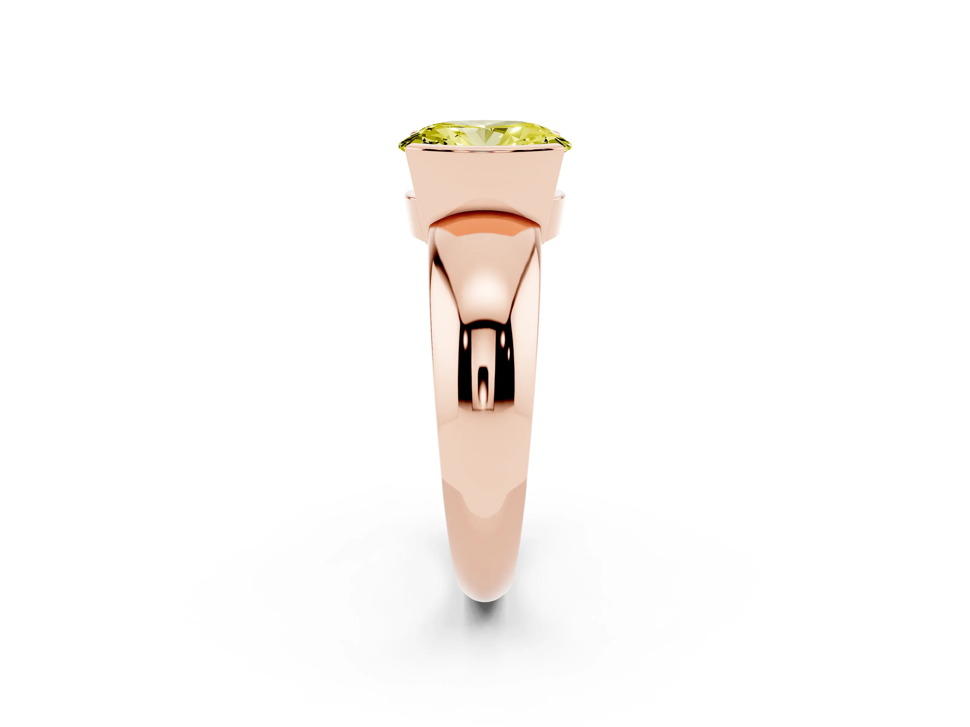 Fancy Yellow Oval Cut Diamond Solitaire Tension Set Ring Set in Rose gold with Wide Band