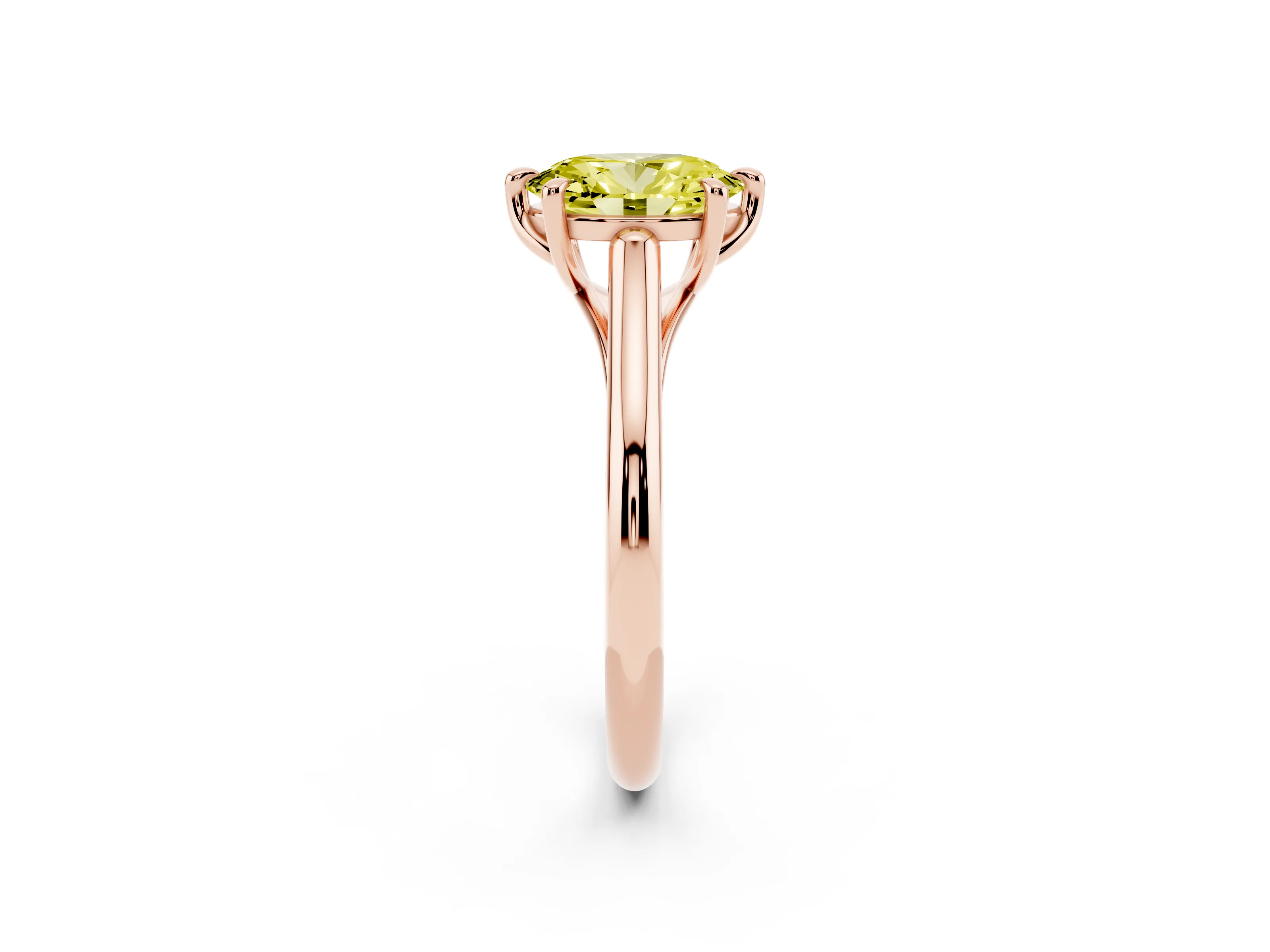 Fancy Yellow Oval Cut Diamond Solitaire Engagement Ring Set in Rose gold with Prong Setting and Plain Classic Band