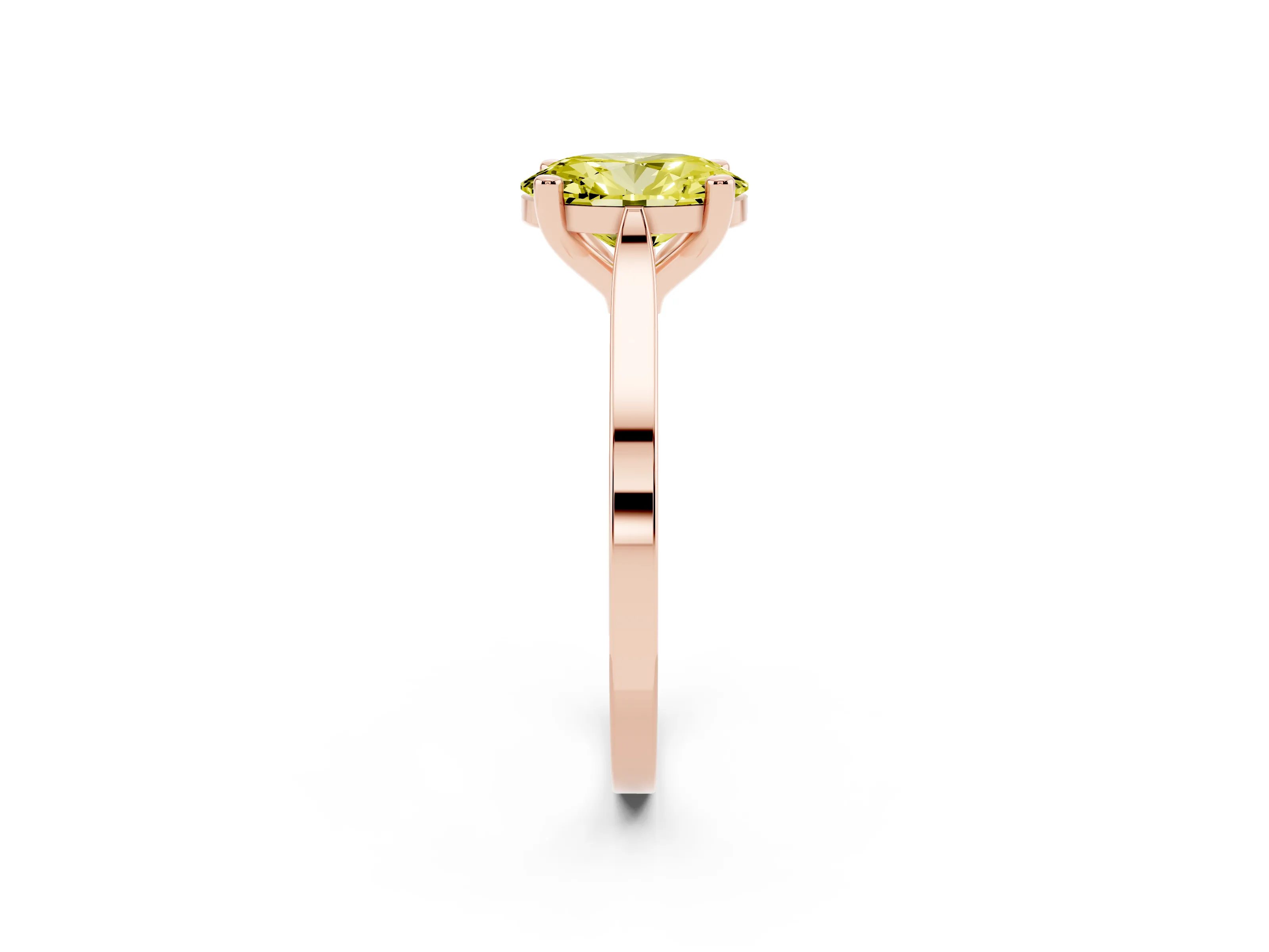 Fancy Yellow Oval Cut Diamond Solitaire Ring Set in Rose gold with Prong Setting and Tapered Band
