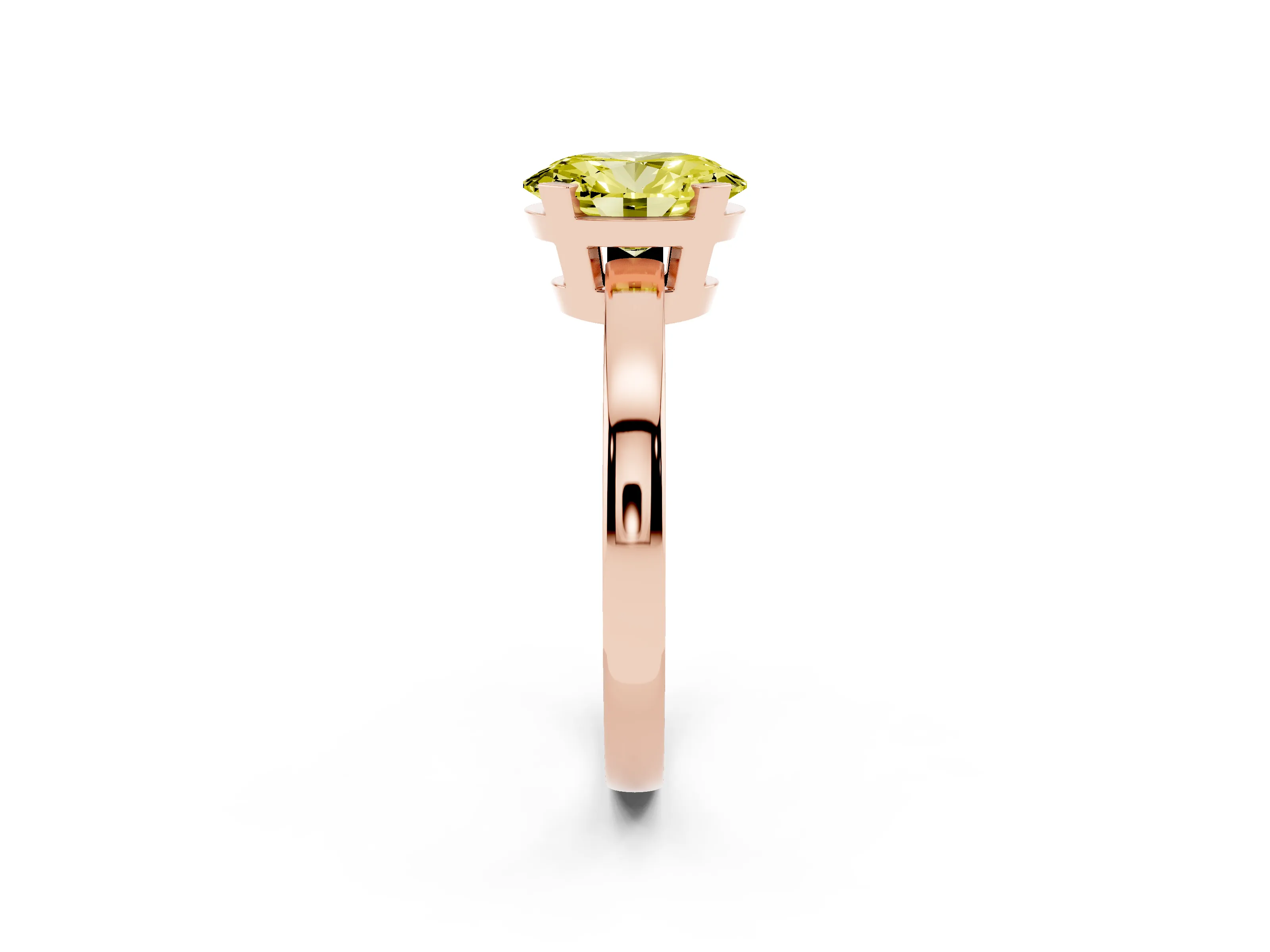 Fancy Yellow Oval Cut Diamond Solitaire Ring Set in Rose gold with Prong Head and Smooth Polished Band