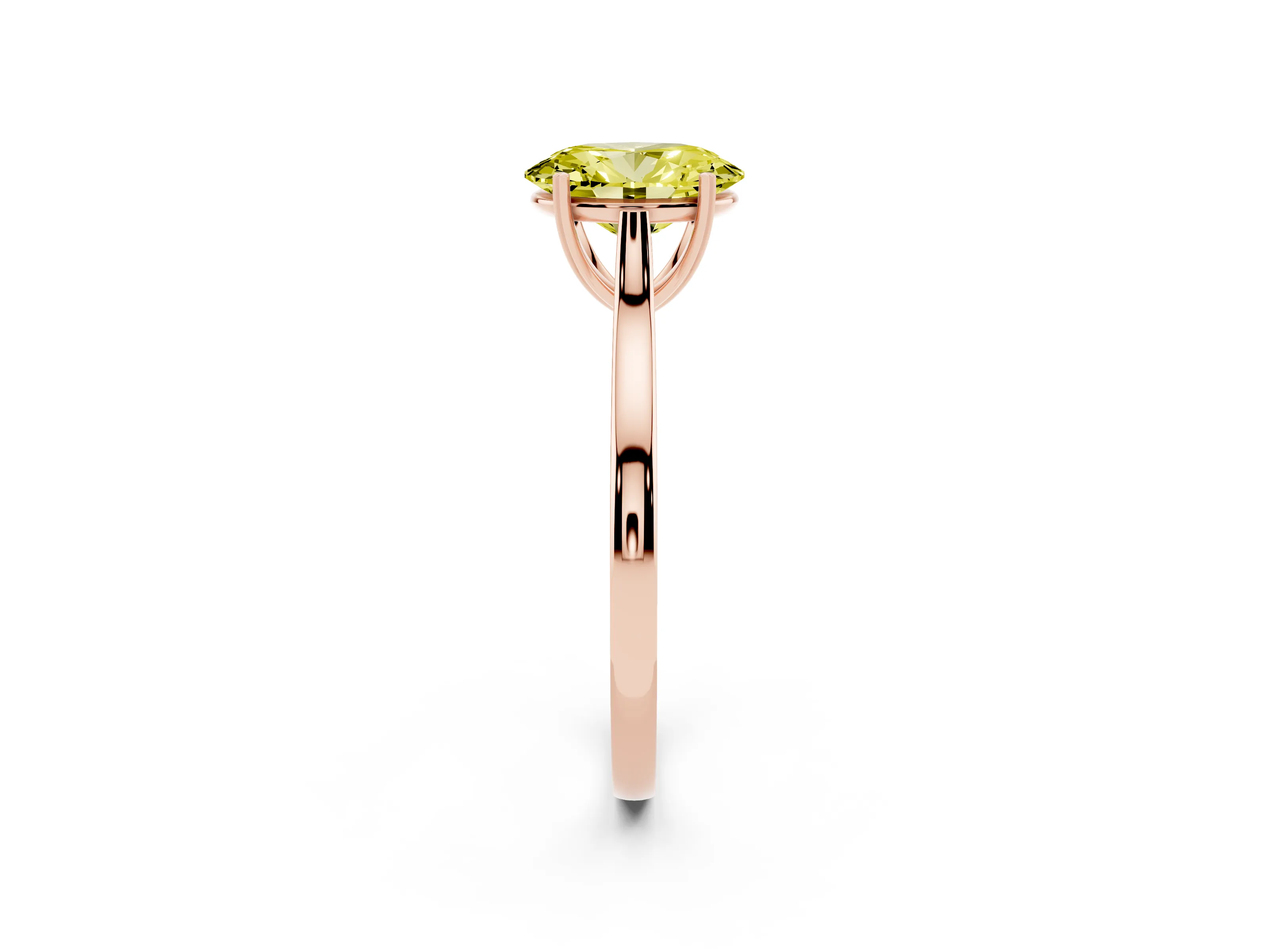 Fancy Yellow Oval Cut Diamond Solitaire Heart Prong Engagement Ring Set in Rose gold with Tapered Band