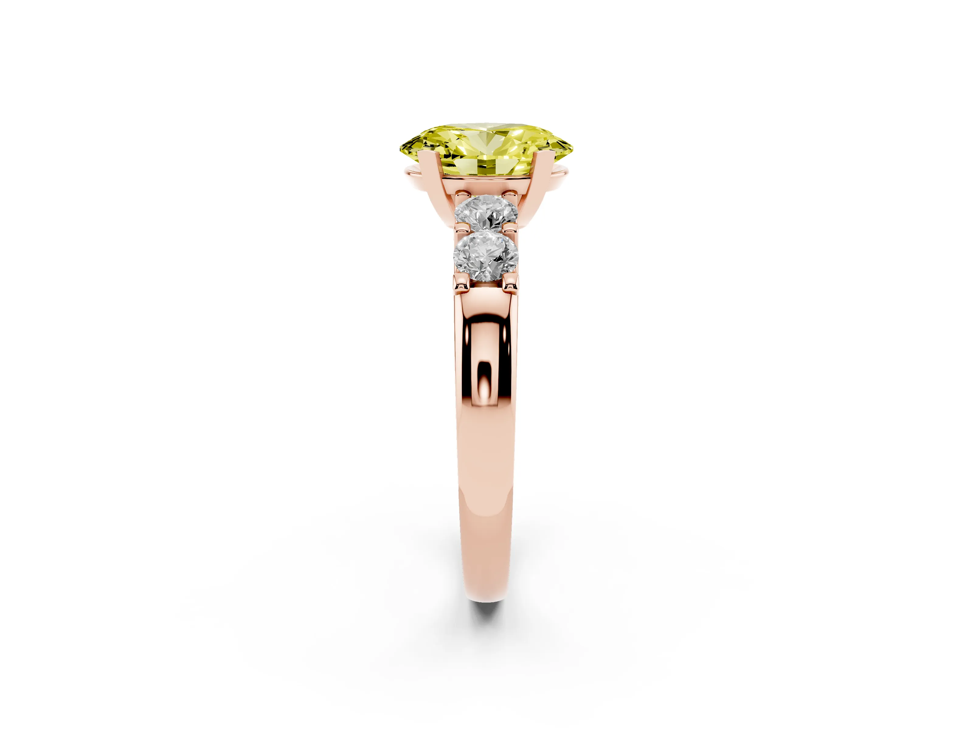 Fancy Yellow Oval Cut Diamond Five-Stone Prong Set Engagement Ring Set in Rose gold with Channel Band