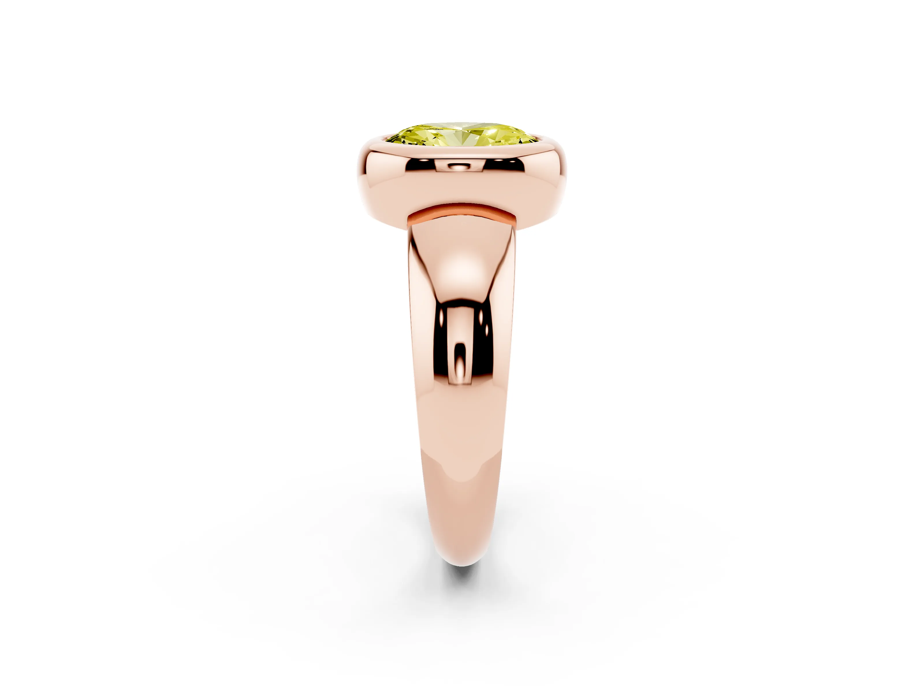 Fancy Yellow Bezel Set Oval Cut Diamond Solitaire Ring Set in Rose gold with Wide Band