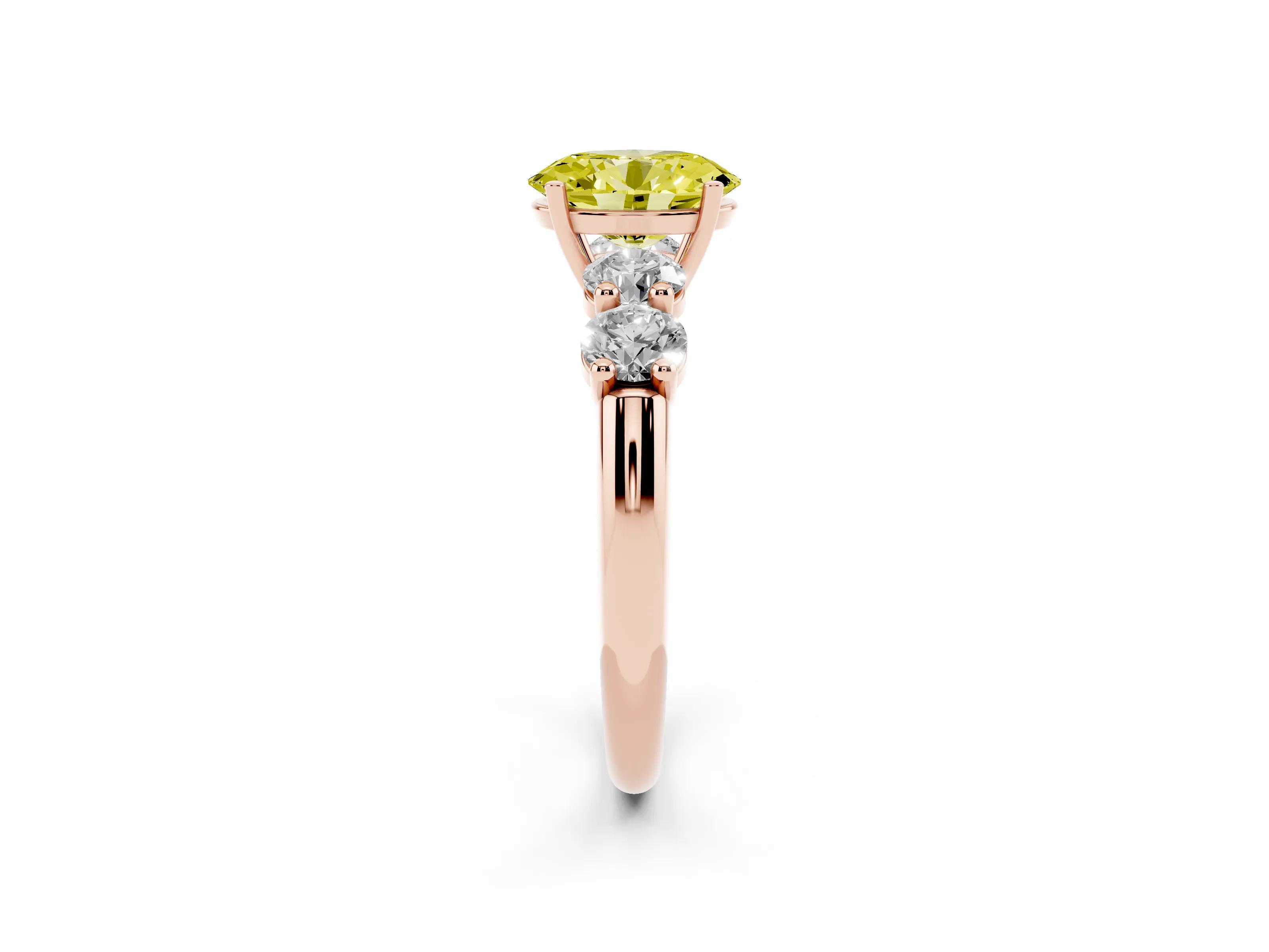 Fancy Yellow Oval Cut Diamond Five-Stone Prong Set Ring Set in Rose gold with Classic Band