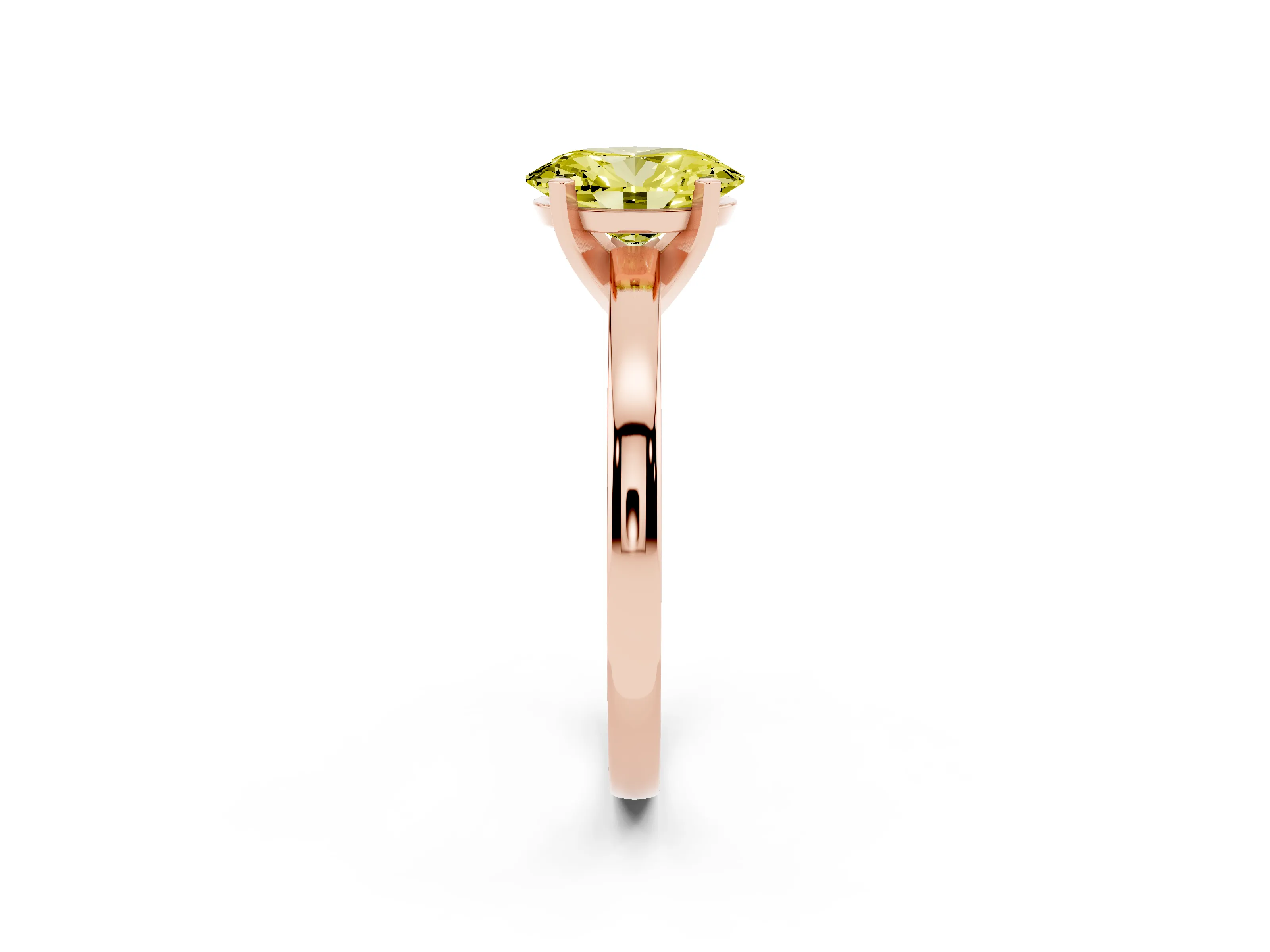 Fancy Yellow Oval Cut Diamond Solitaire Engagement Ring Set in Rose gold with Prong Setting on a Classic Band