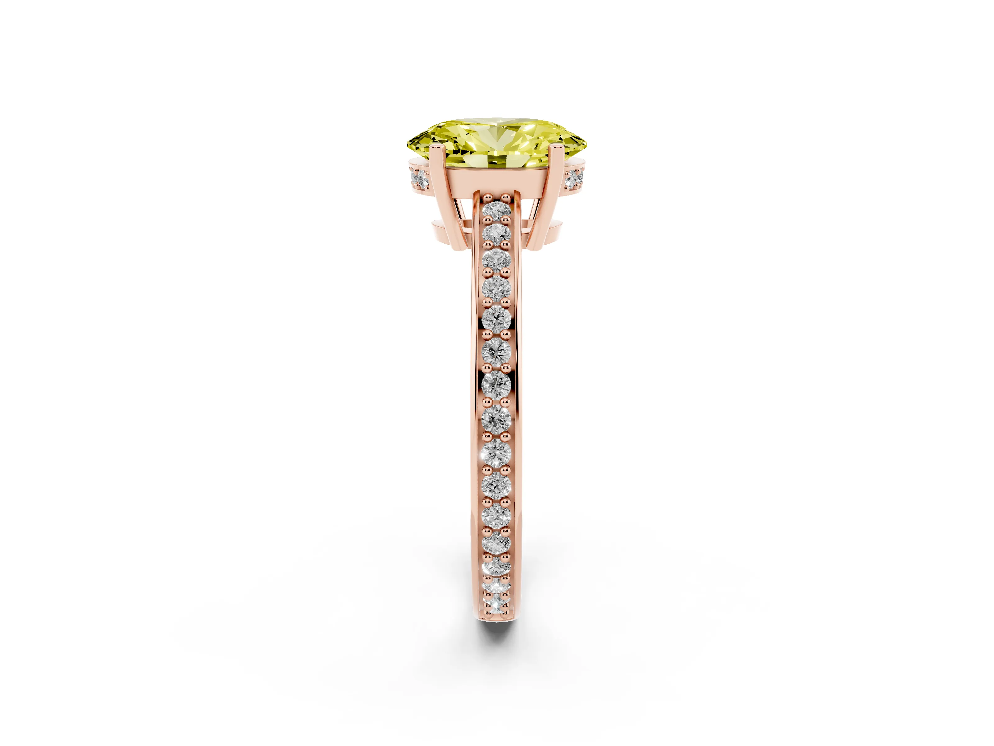 Fancy Yellow Oval Cut Diamond Pavé Band Prong Set Solitaire Ring Set in Rose gold