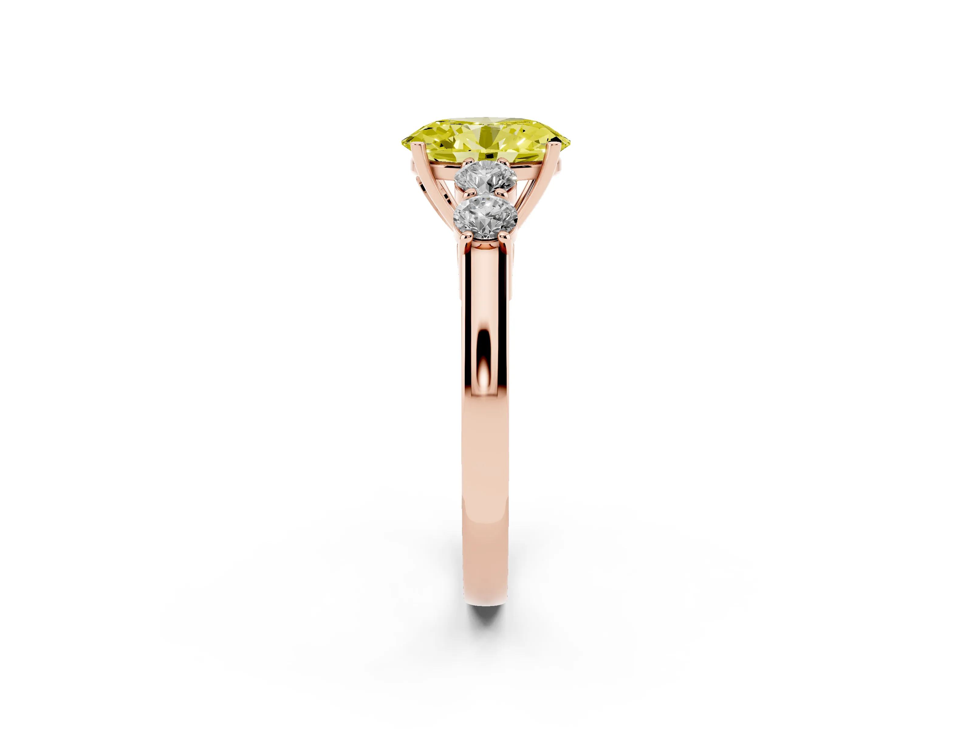 Fancy Yellow Oval Cut Diamond Five-Stone Prong Set Band Ring Set in Rose gold with Polished Band