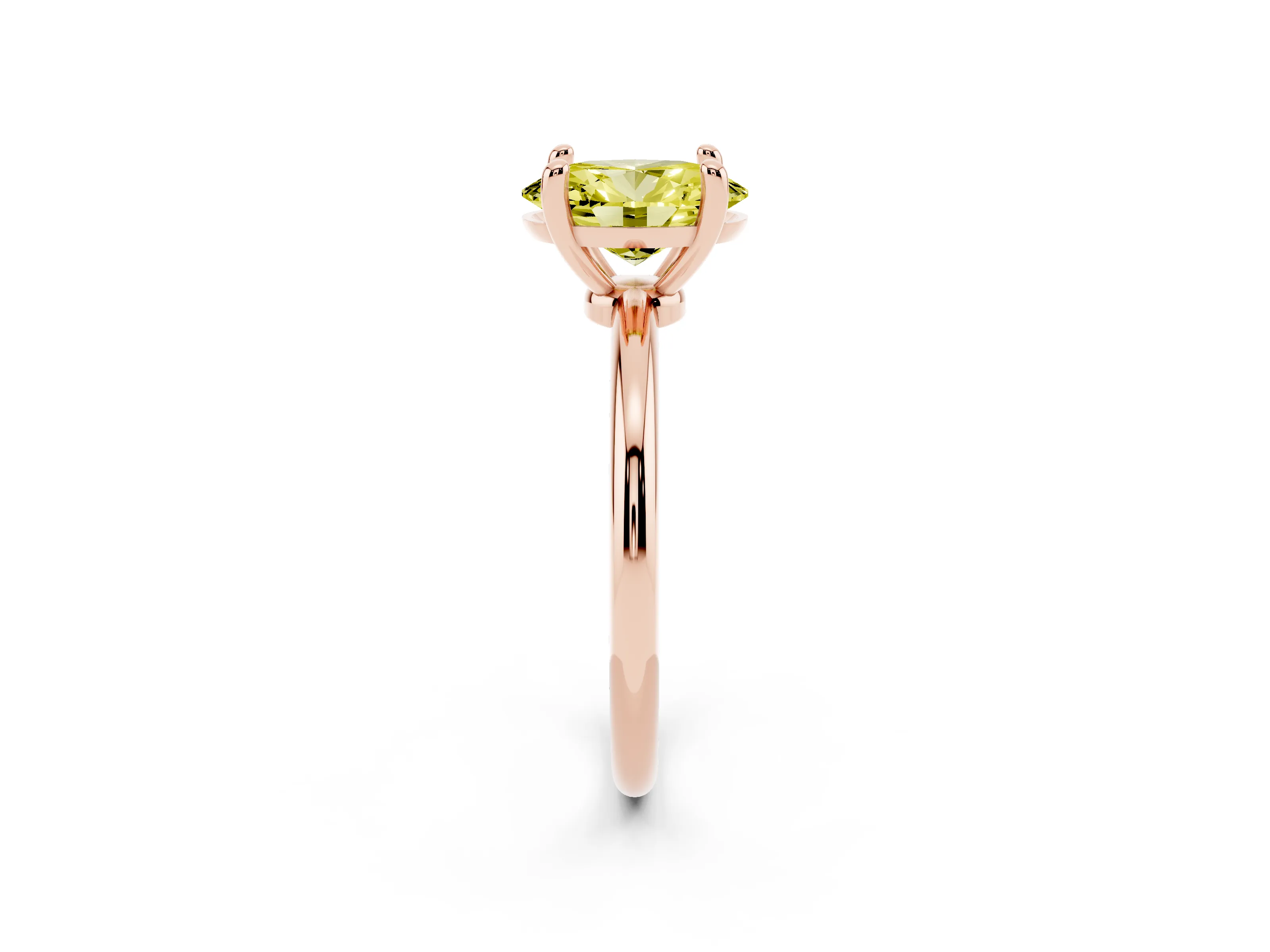 Fancy Yellow Oval Cut Diamond Solitaire Ring Set in Rose gold with Secure Prong Setting on a Classic Band