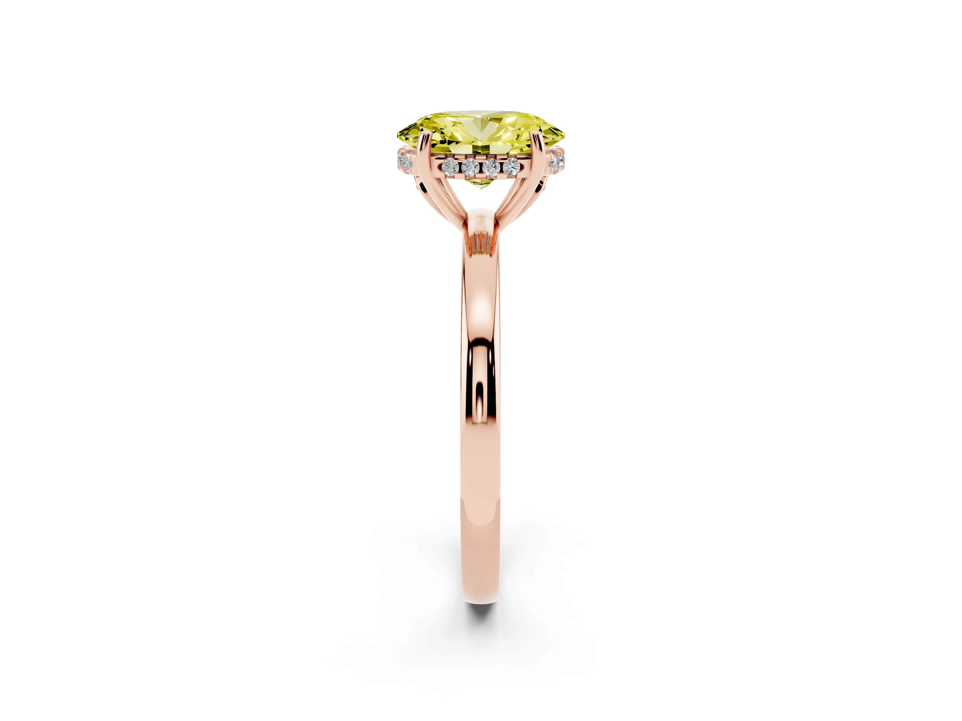 Fancy Yellow Oval Cut Diamond Solitaire Ring Set in Rose gold with Plain Band and Prong Setting