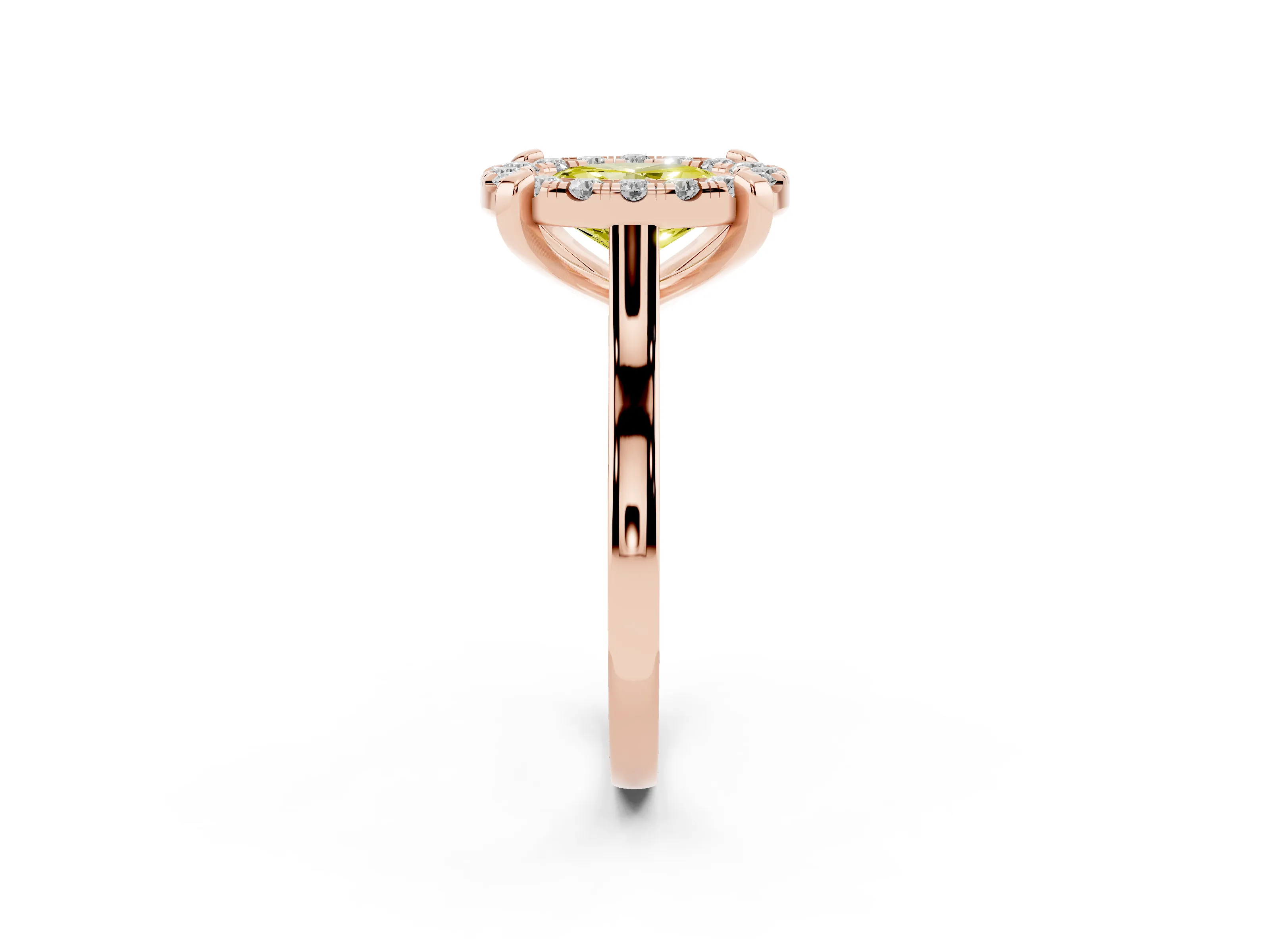 Fancy Yellow Oval Cut Diamond Cluster Halo Solitaire Ring Set in Rose gold with Prong Setting