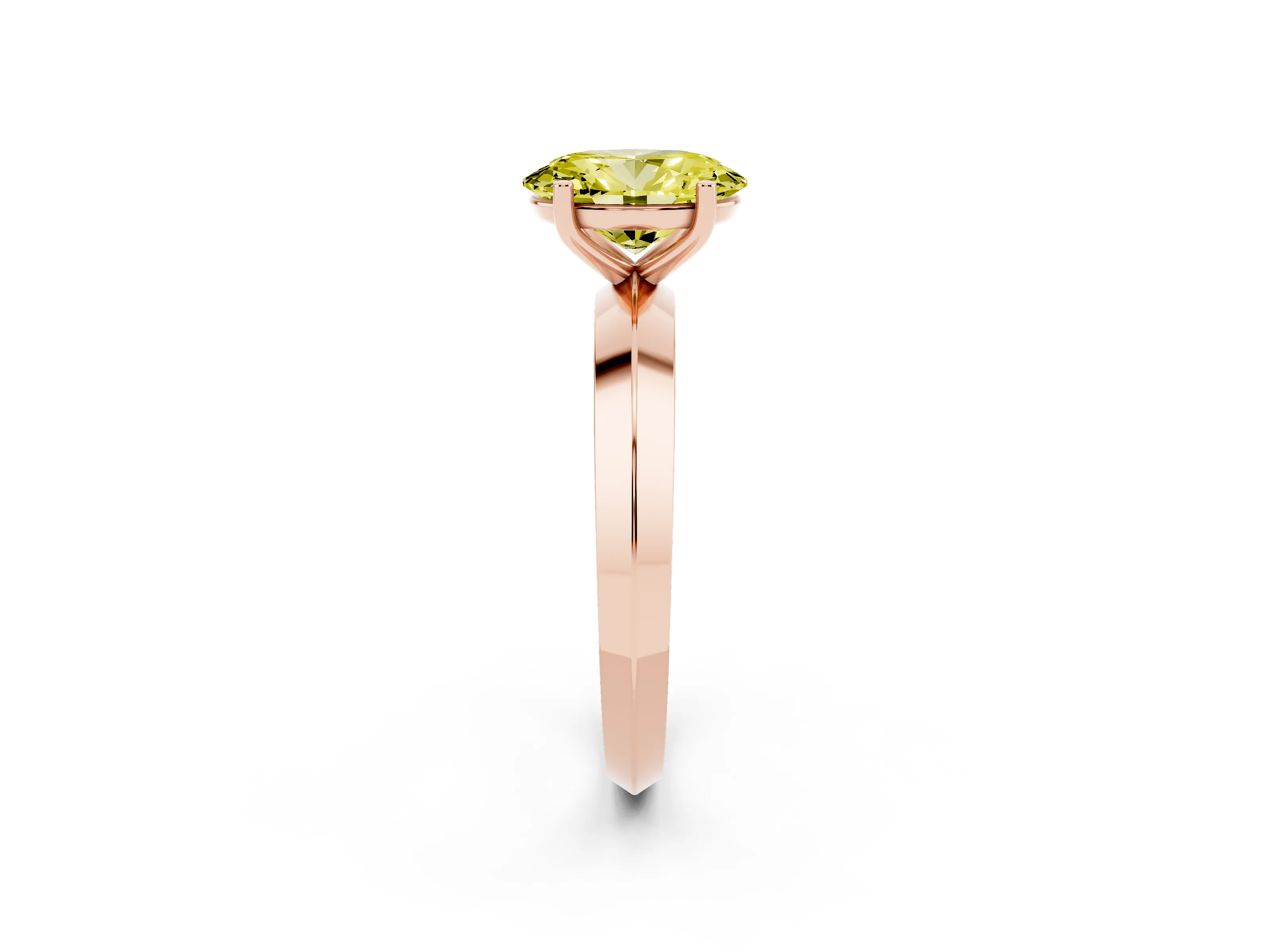 Fancy Yellow Oval Cut Diamond Solitaire Engagement Ring Set in Rose gold with Flat Band and Prong Setting