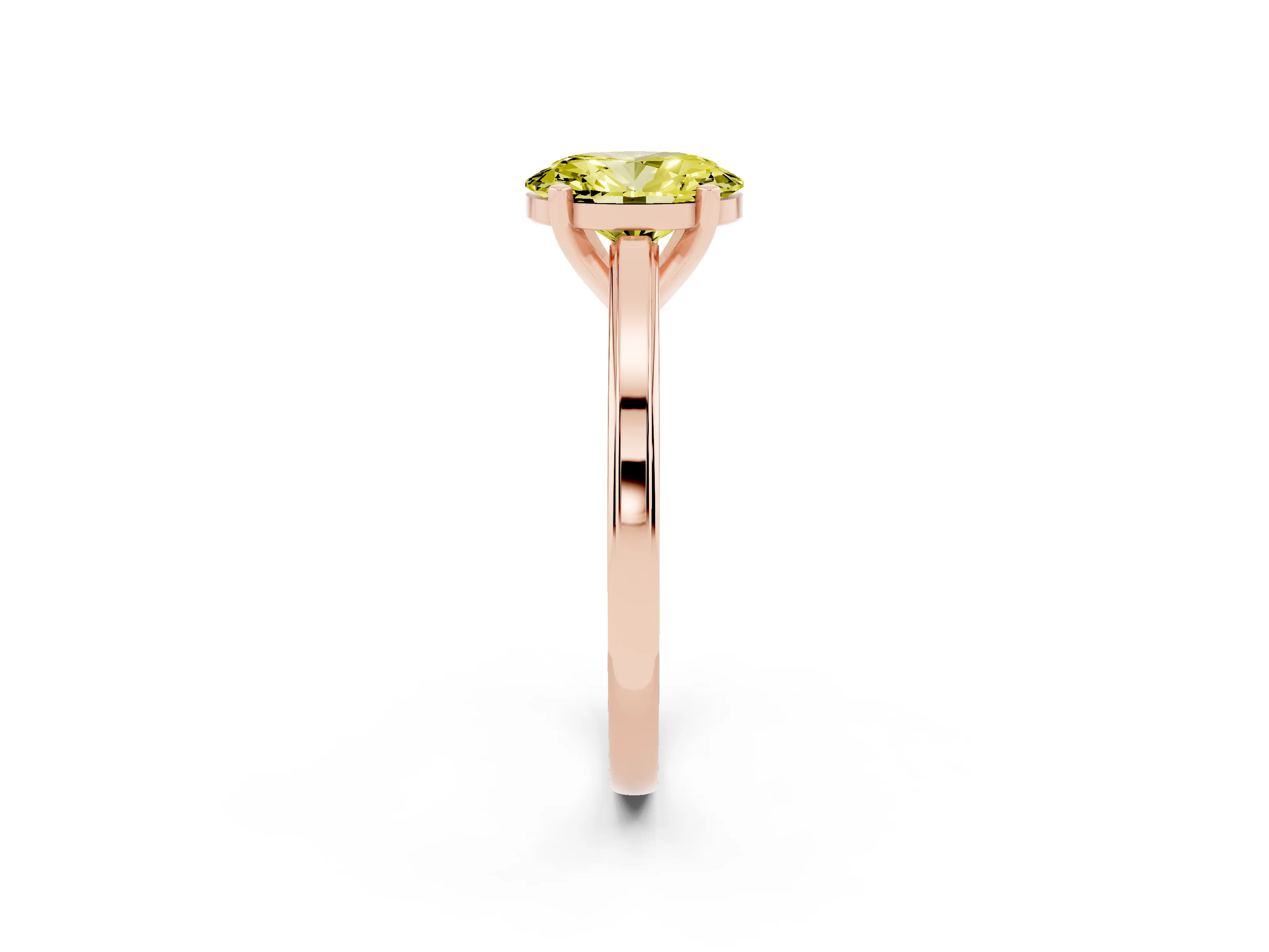Fancy Yellow Oval Cut Diamond Solitaire Ring Set in Rose gold with Prong Setting and Classic Band