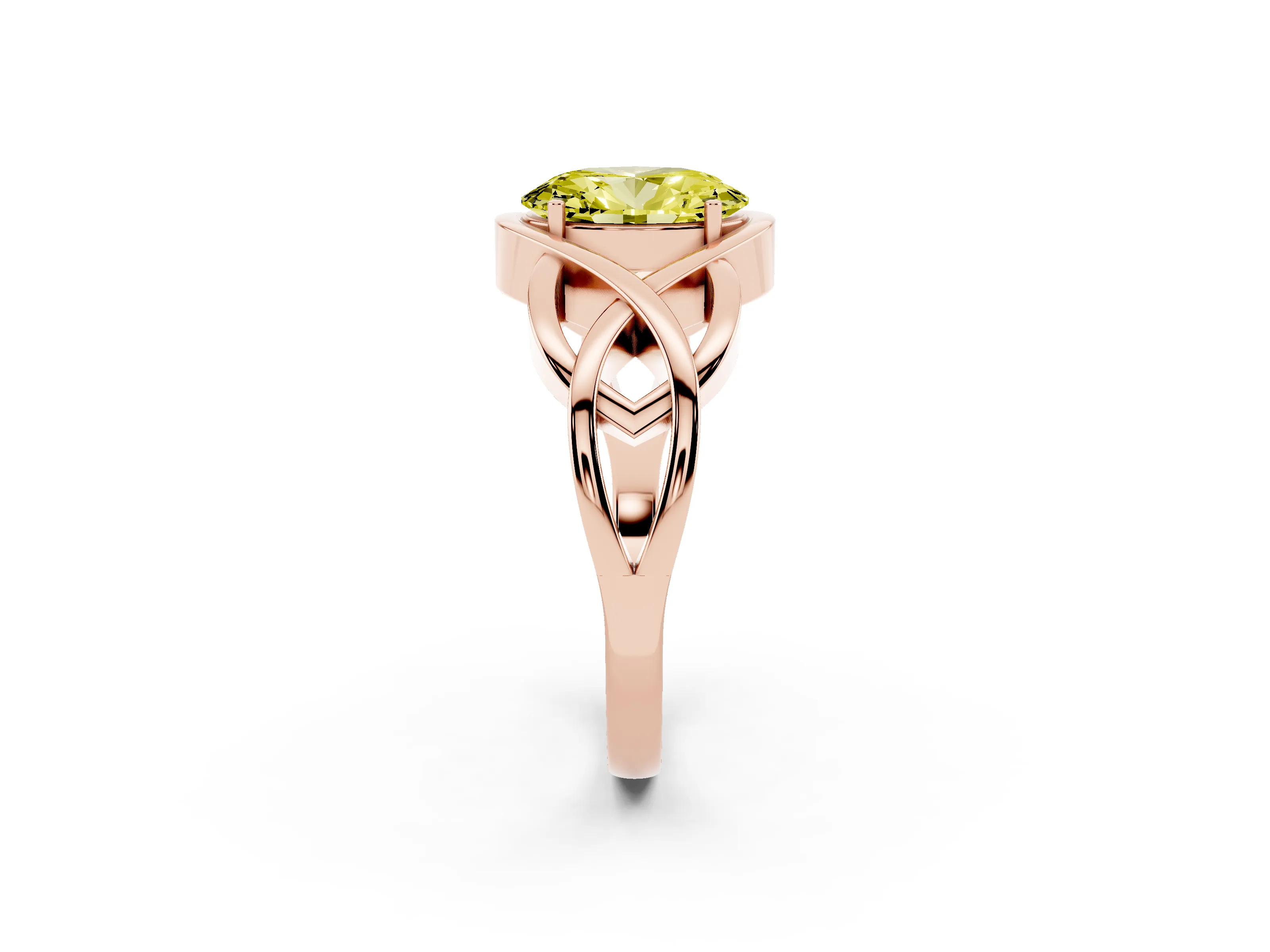 Fancy Yellow Oval Cut Diamond Solitaire Ring Set in Rose gold with Intertwined Band