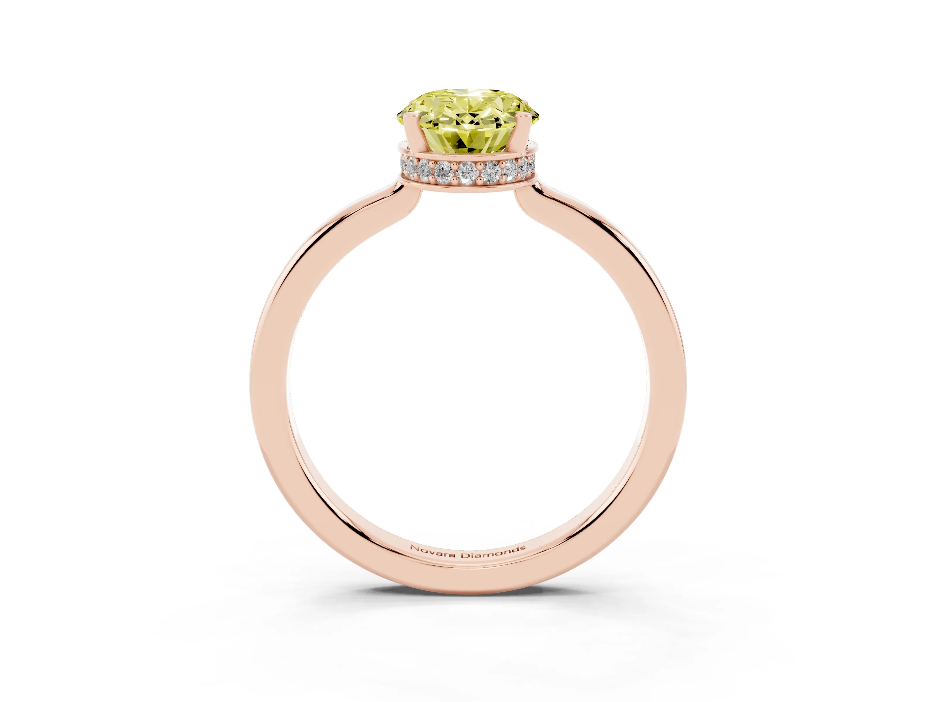 Fancy Yellow Oval Cut Diamond Solitaire Engagement Ring Set in Rose gold with Prong Setting on a Plain Band