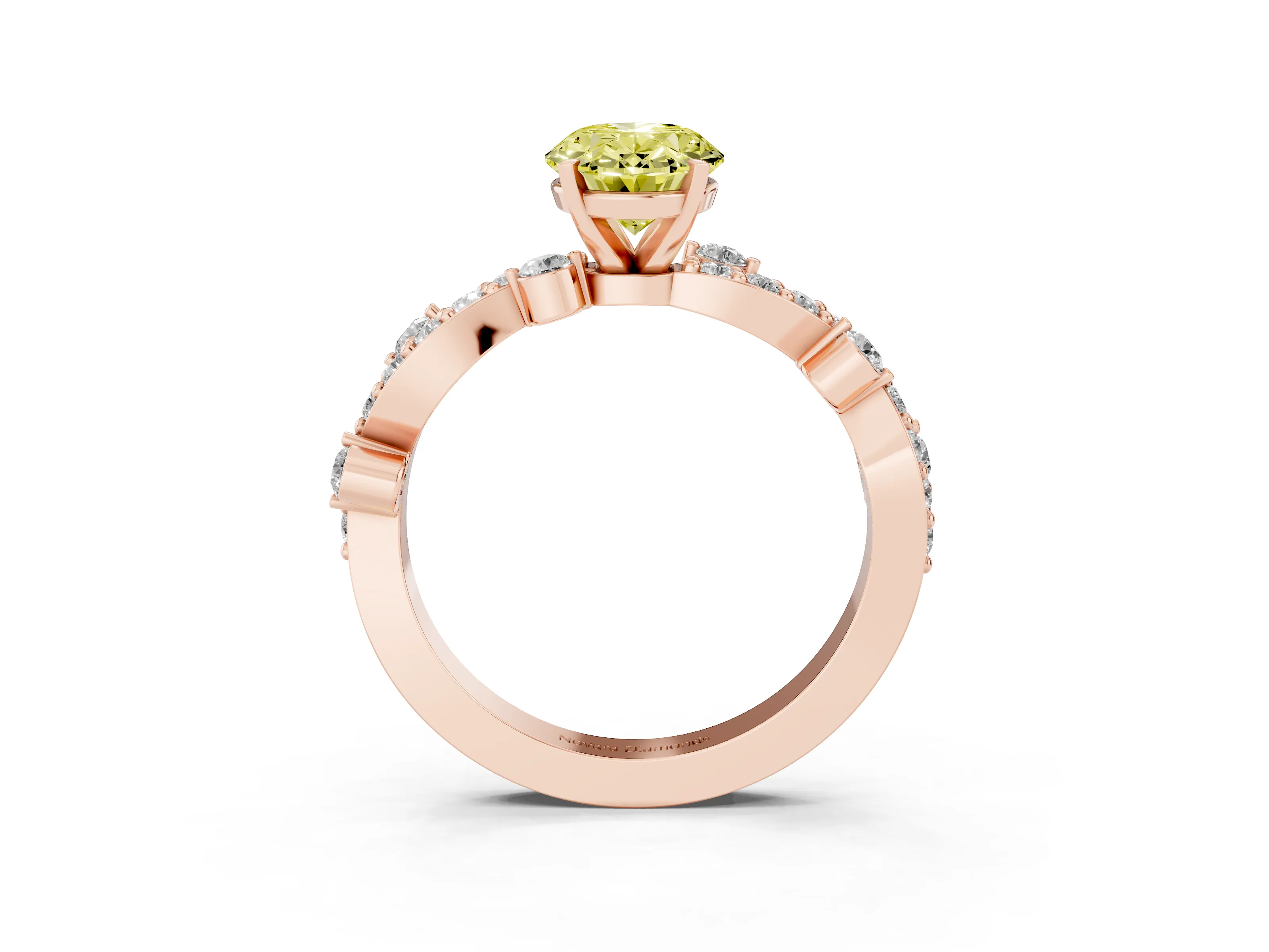 Fancy Yellow Oval Cut Diamond Solitaire Twisted Band Set in Rose gold with Pavé Setting
